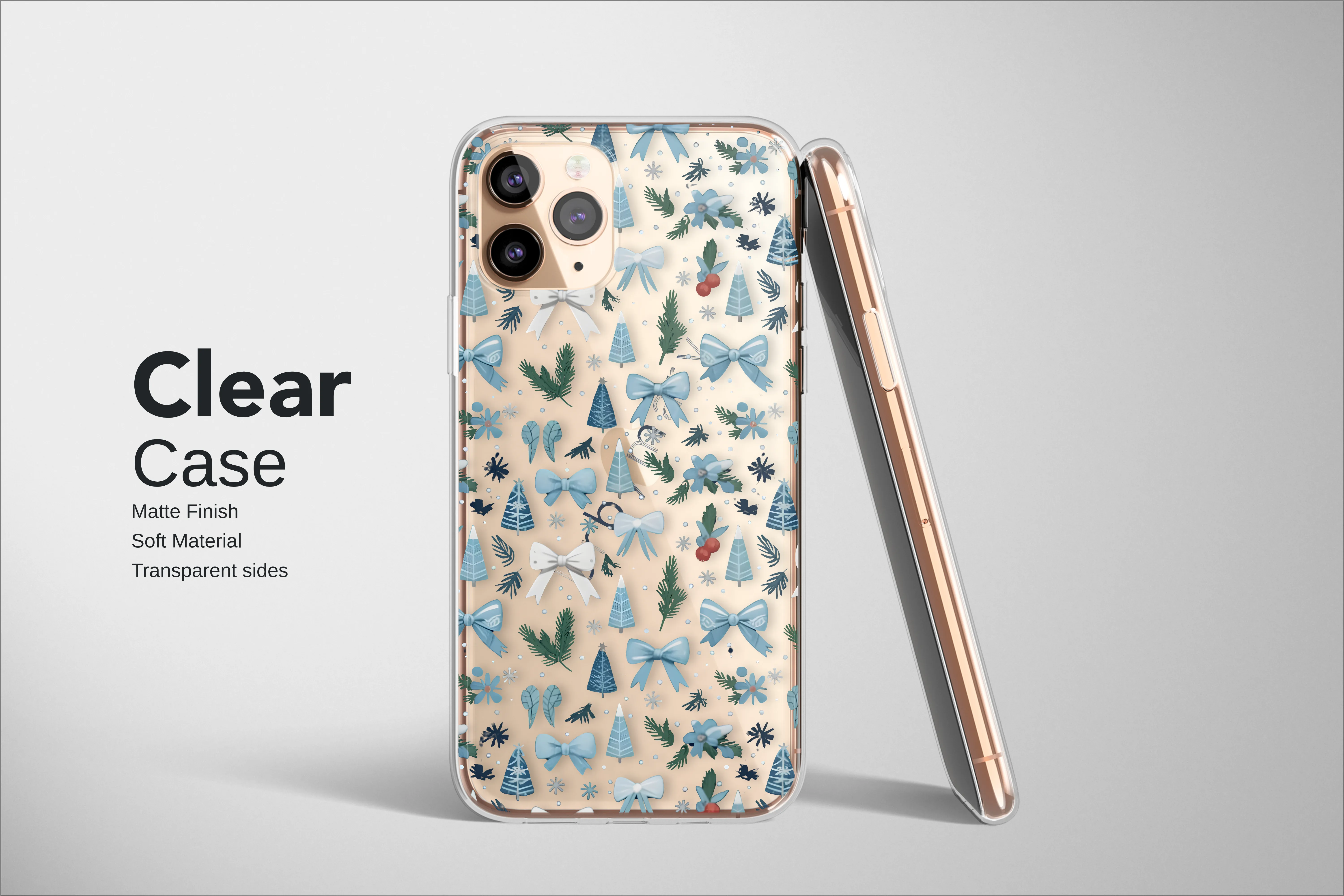 Clear Clear Glitch Art Winter Holiday Pattern Blue Christmas Design Phone Case Cover for iPhone 17 Pro Max 16 15 13 Samsung S25 S24 Pixel 8184