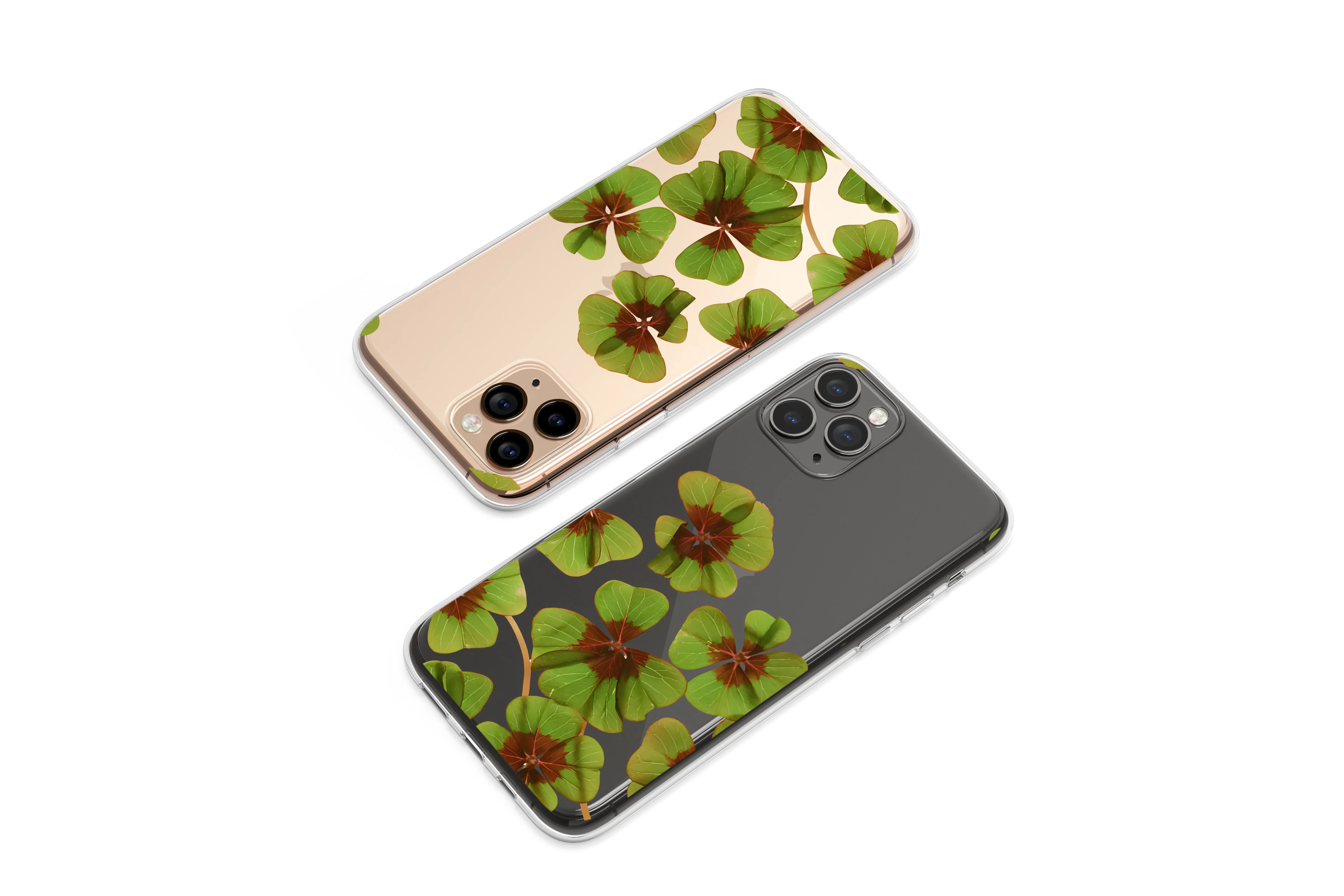 Clear Clear Lucky Four Leaf Clover Glitch Art Design Phone Case Cover for iPhone 17 Pro Max 16 15 Plus 14 13 Mini Samsung S26 S25 Pixel 10 9 9638 - Image 1