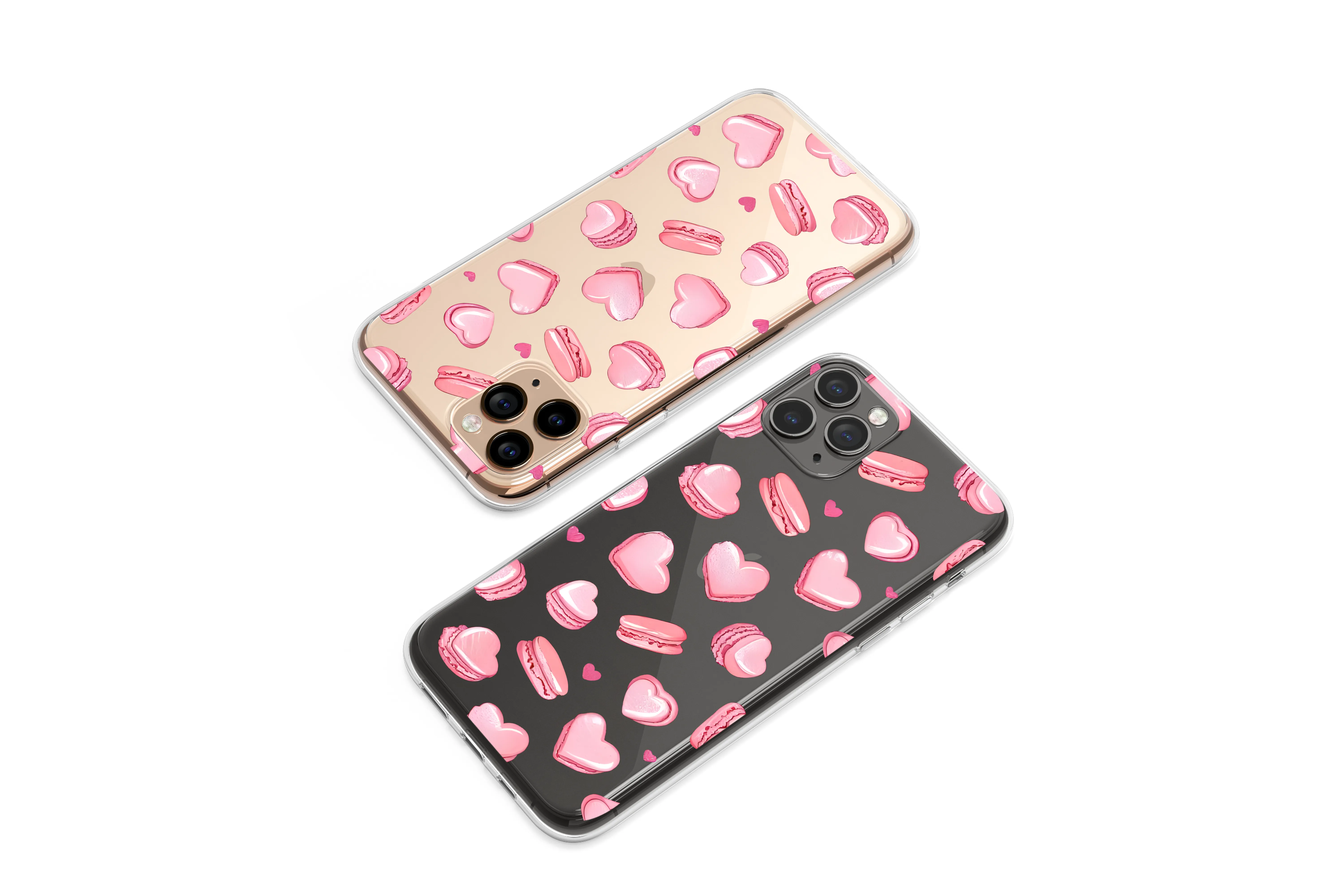 Clear Clear Pink Heart Macaron Glitch Art Dessert Pattern Phone Case Cover for iPhone 17 Pro Max 16 15 13 Samsung S25 S24 Pixel 9355 - Image 1