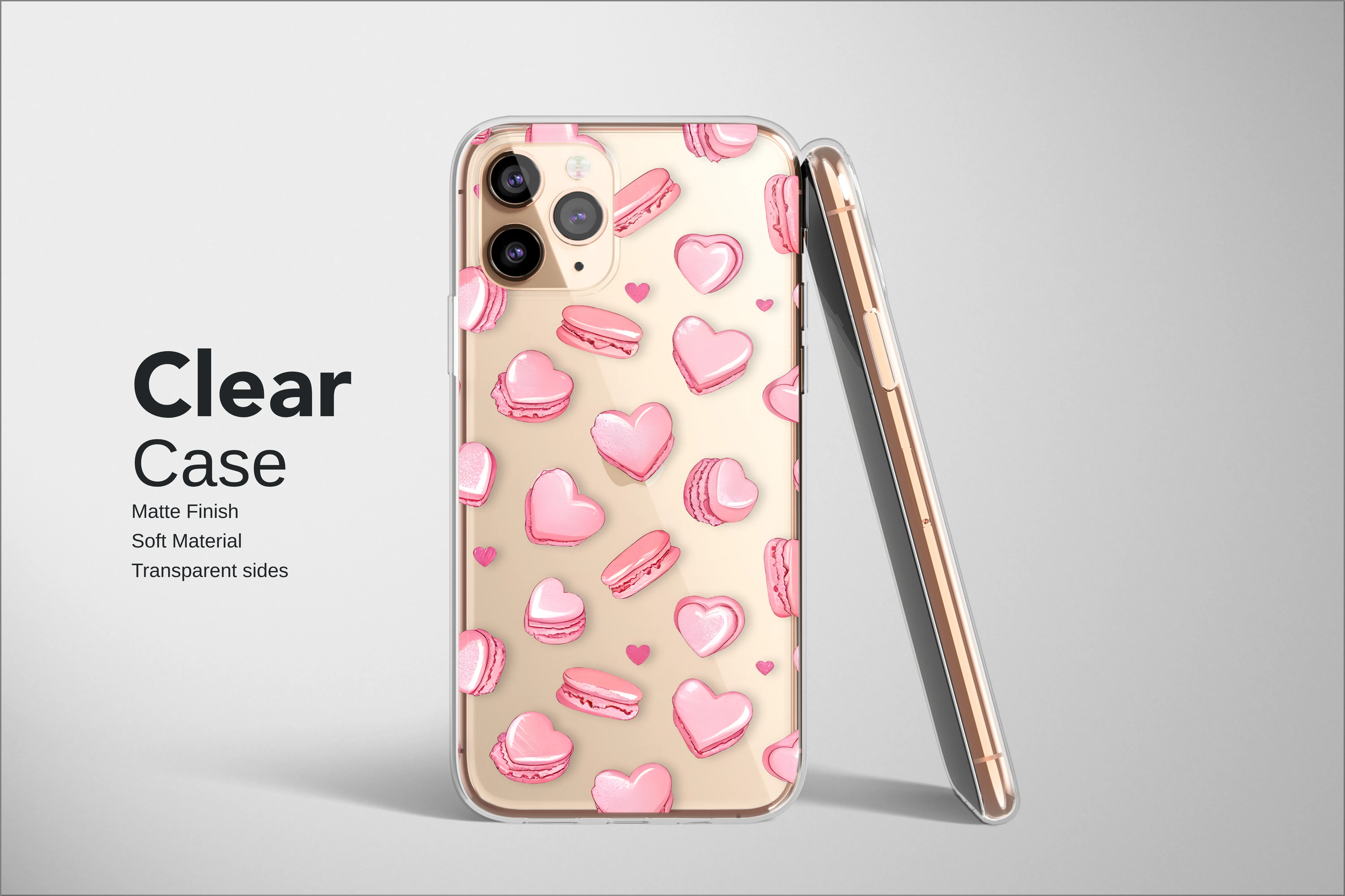 Clear Clear Pink Heart Macaron Glitch Art Dessert Pattern Phone Case Cover for iPhone 17 Pro Max 16 15 13 Samsung S25 S24 Pixel 9355 - Image 2