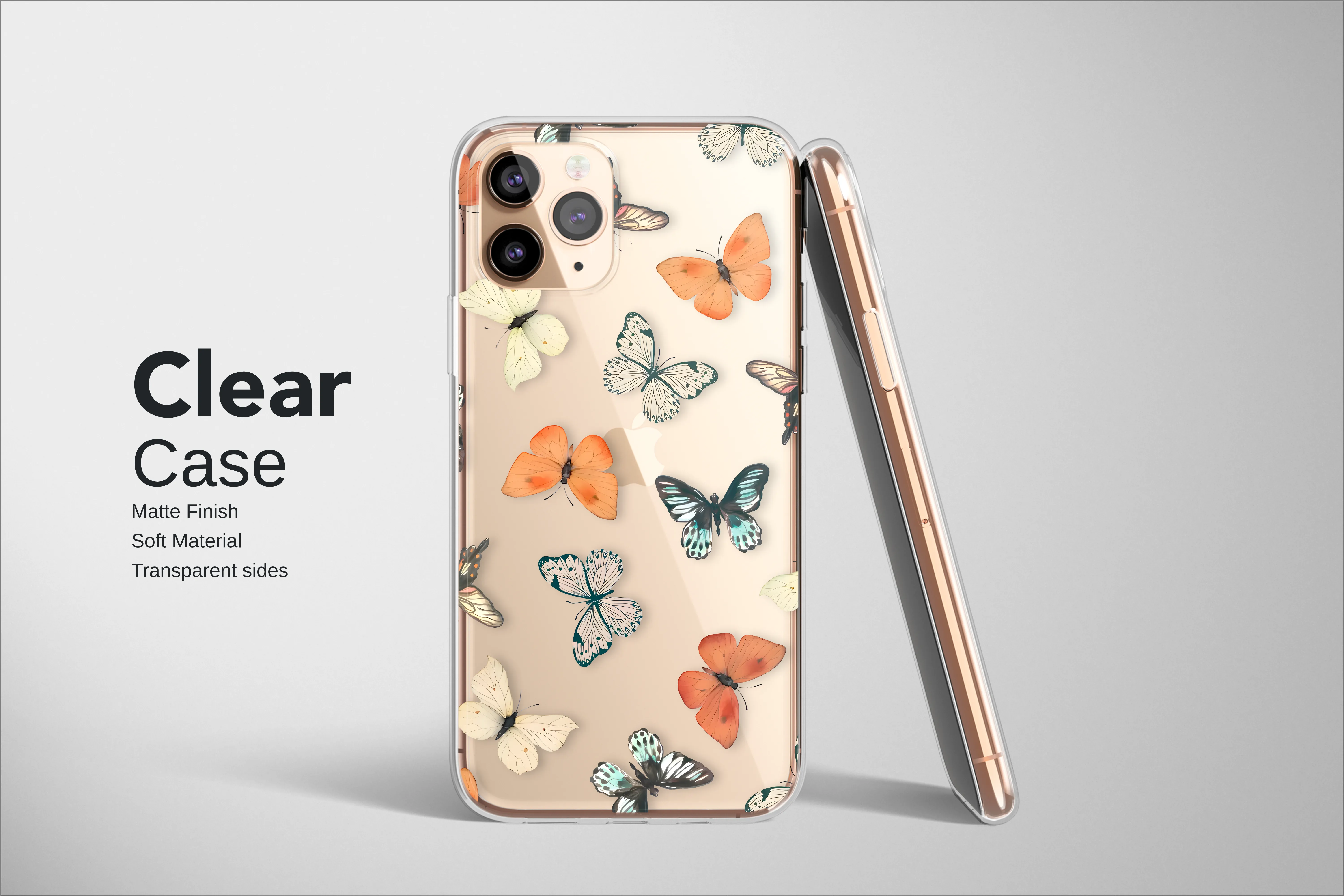 Clear Clear Vintage Butterfly Collage on Abstract Striped Background Phone Case Cover for iPhone 17 Pro Max 16 15 13 Samsung S25 S24 Pixel 8180