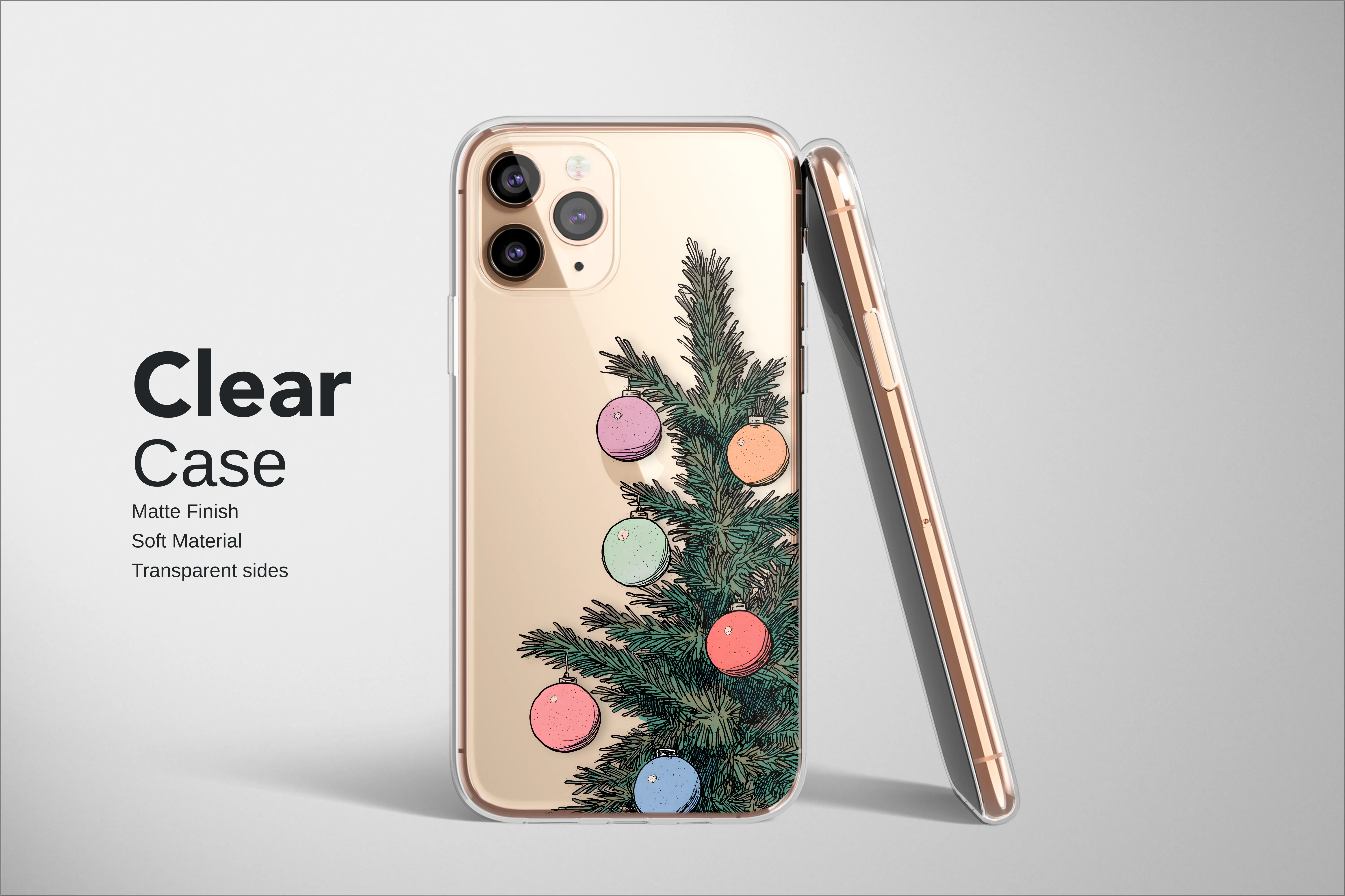 Clear Clear Vintage Christmas Tree Sketch with Pastel Ornaments Phone Case Cover for iPhone 17 Pro Max 16 15 13 Samsung S25 S24 Pixel 8274 - Image 2