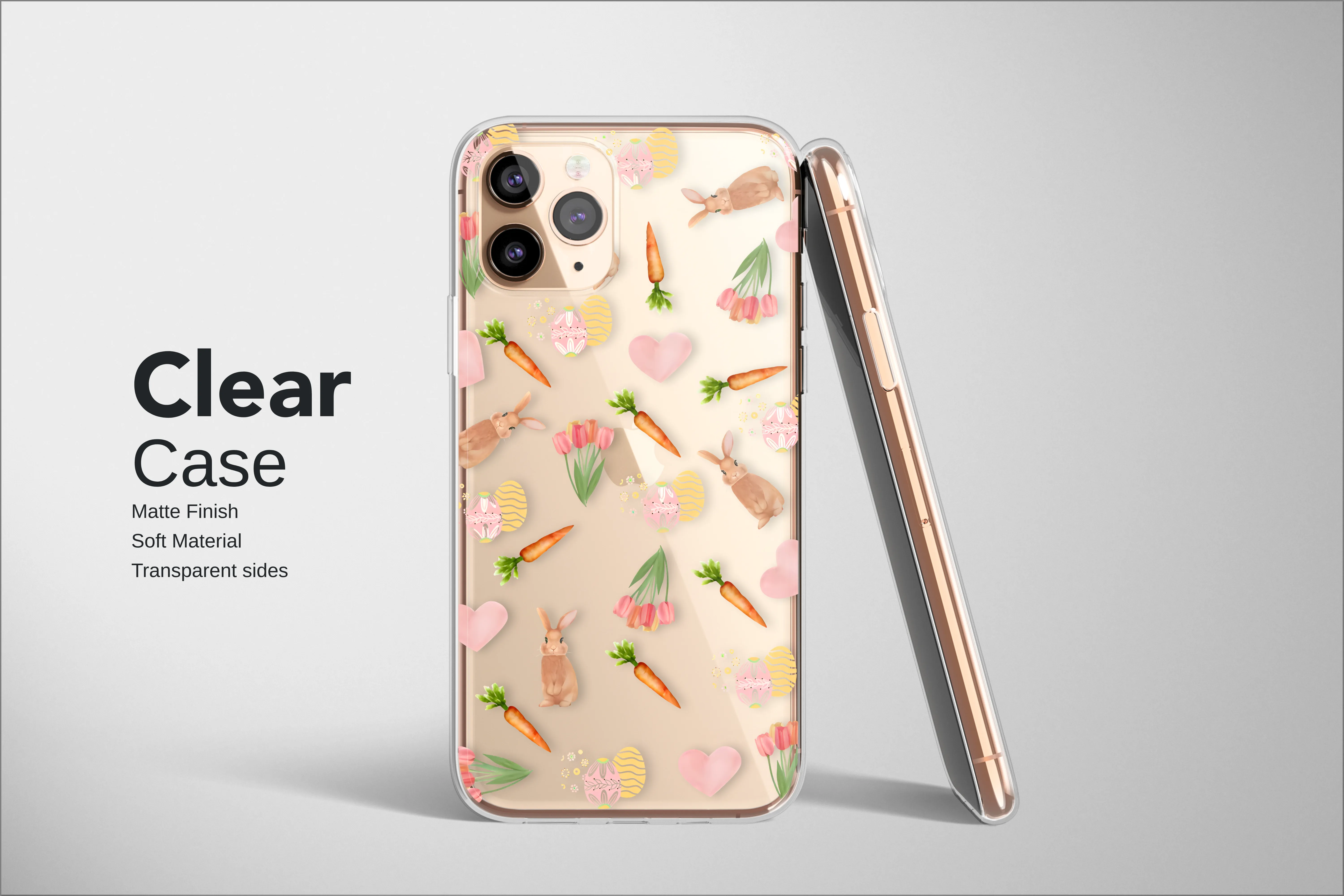 Clear Clear Watercolor Easter Bunny and Carrot Print Phone Case Cover for iPhone 17 Pro Max 16 15 Plus 14 13 Mini Samsung S26 S25 Pixel 10 9 9471 - Image 2