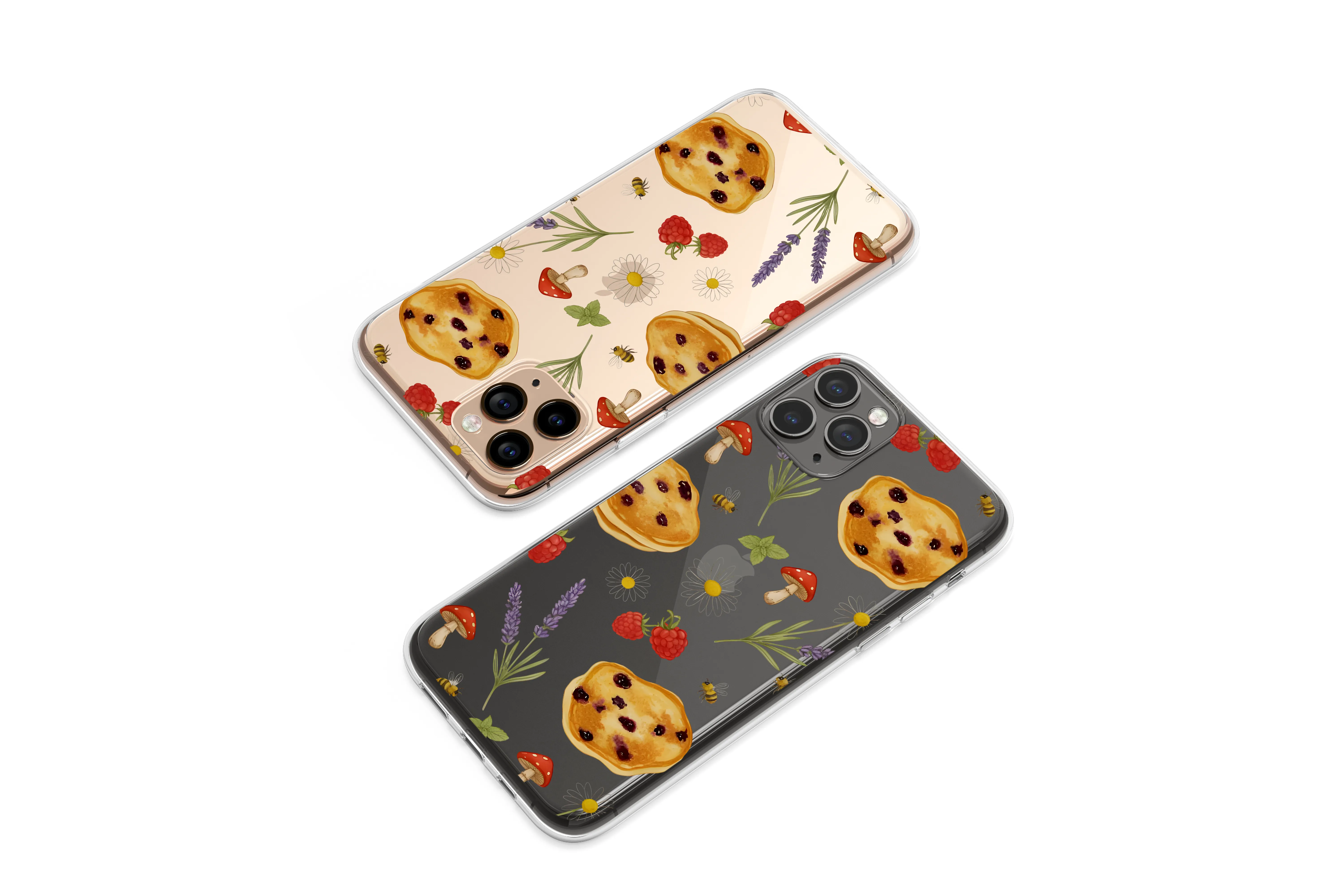 Clear Clear Whimsical Pancake Lavender Berry Mushroom Art Phone Case Cover for iPhone 17 Pro Max 16 15 13 Samsung S26 S25 Pixel 9485 - Image 1