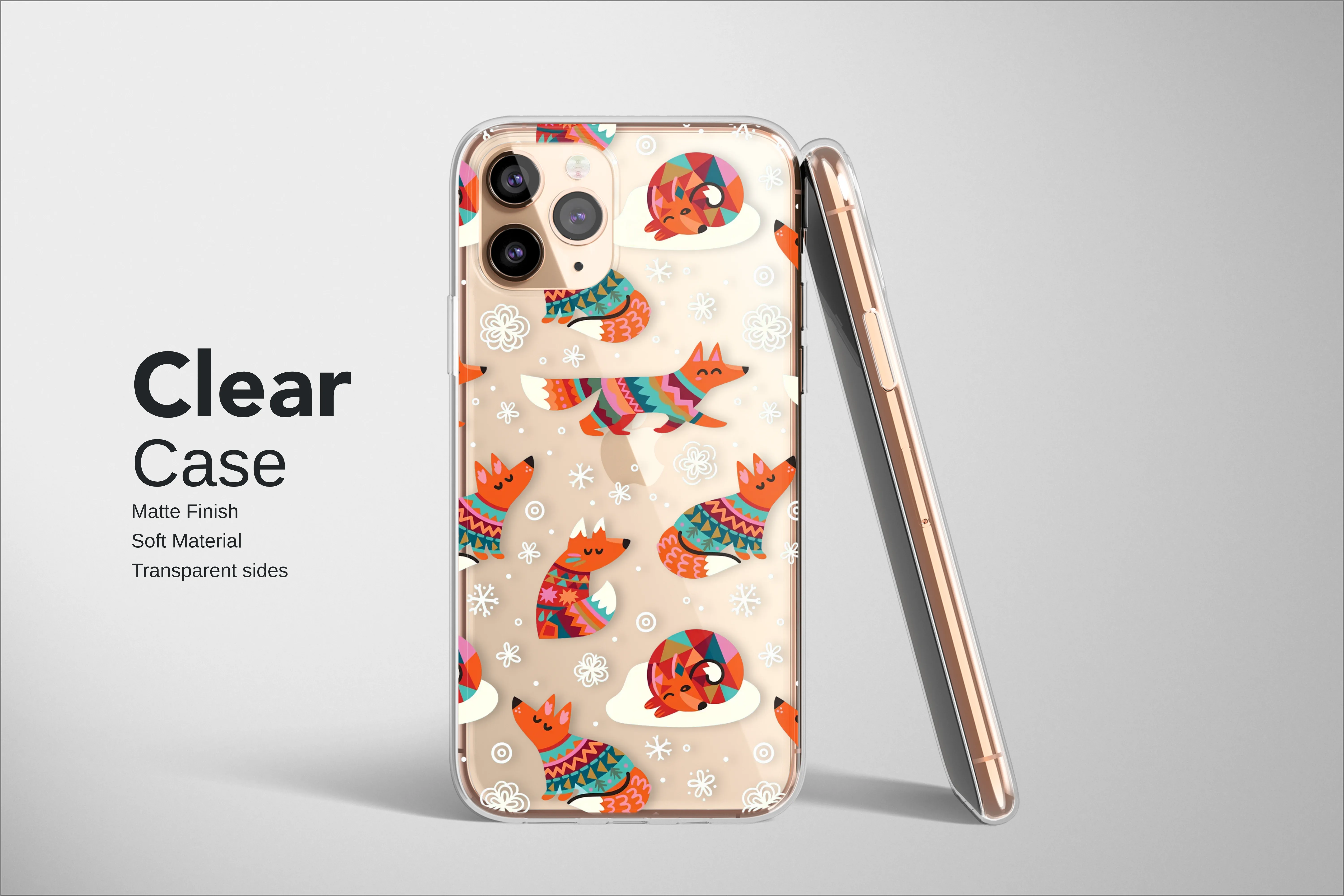 Clear Clear Whimsical Winter Fox Folk Art Pattern Phone Case Cover for iPhone 17 Pro Max 16 15 Plus 14 13 Mini Samsung S25 S24 Pixel 10 9 8199