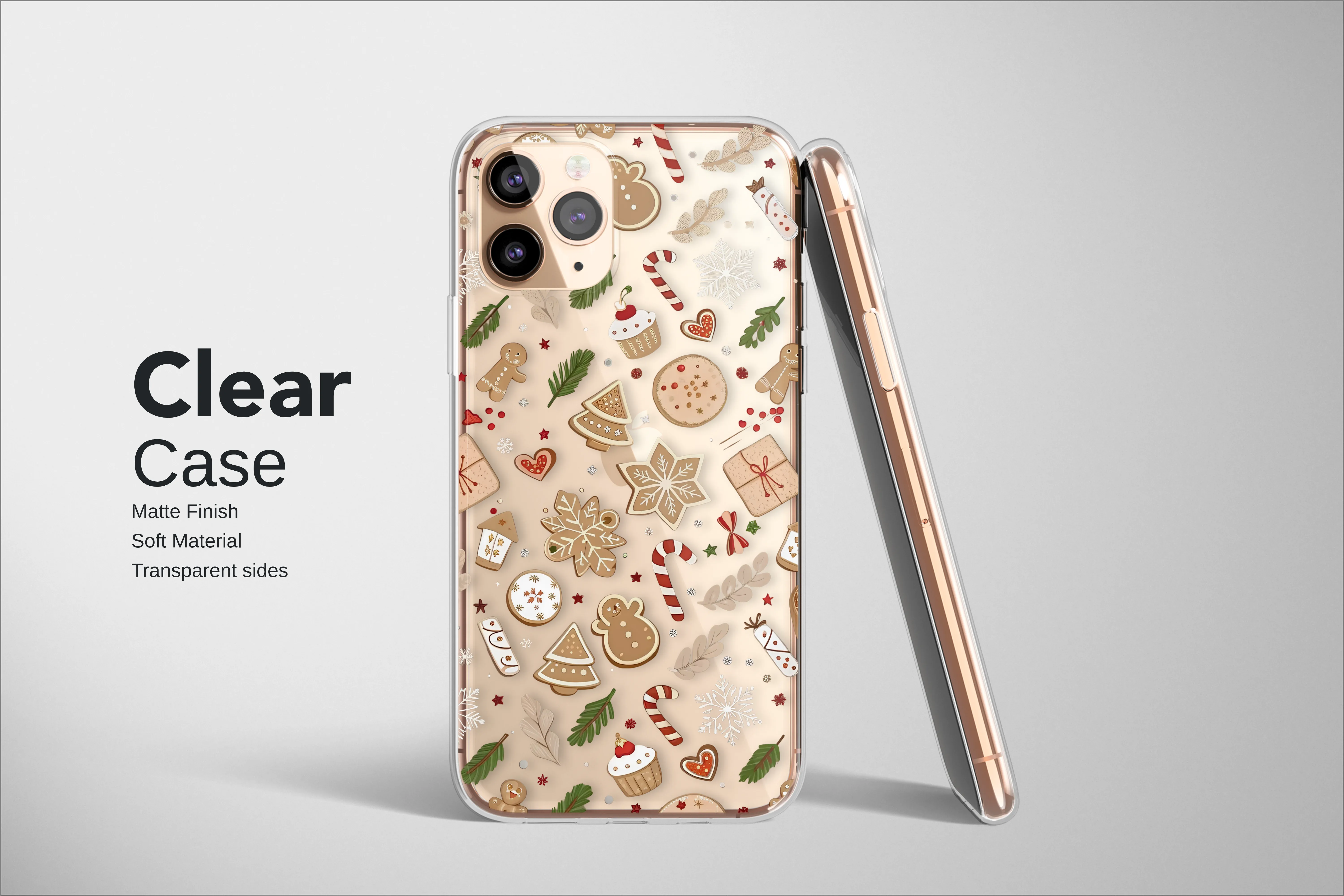 Clear Festive Gingerbread Holiday Cookie Pattern Phone Case iPhone Samsung Cover Pixel 8092 - Image 2