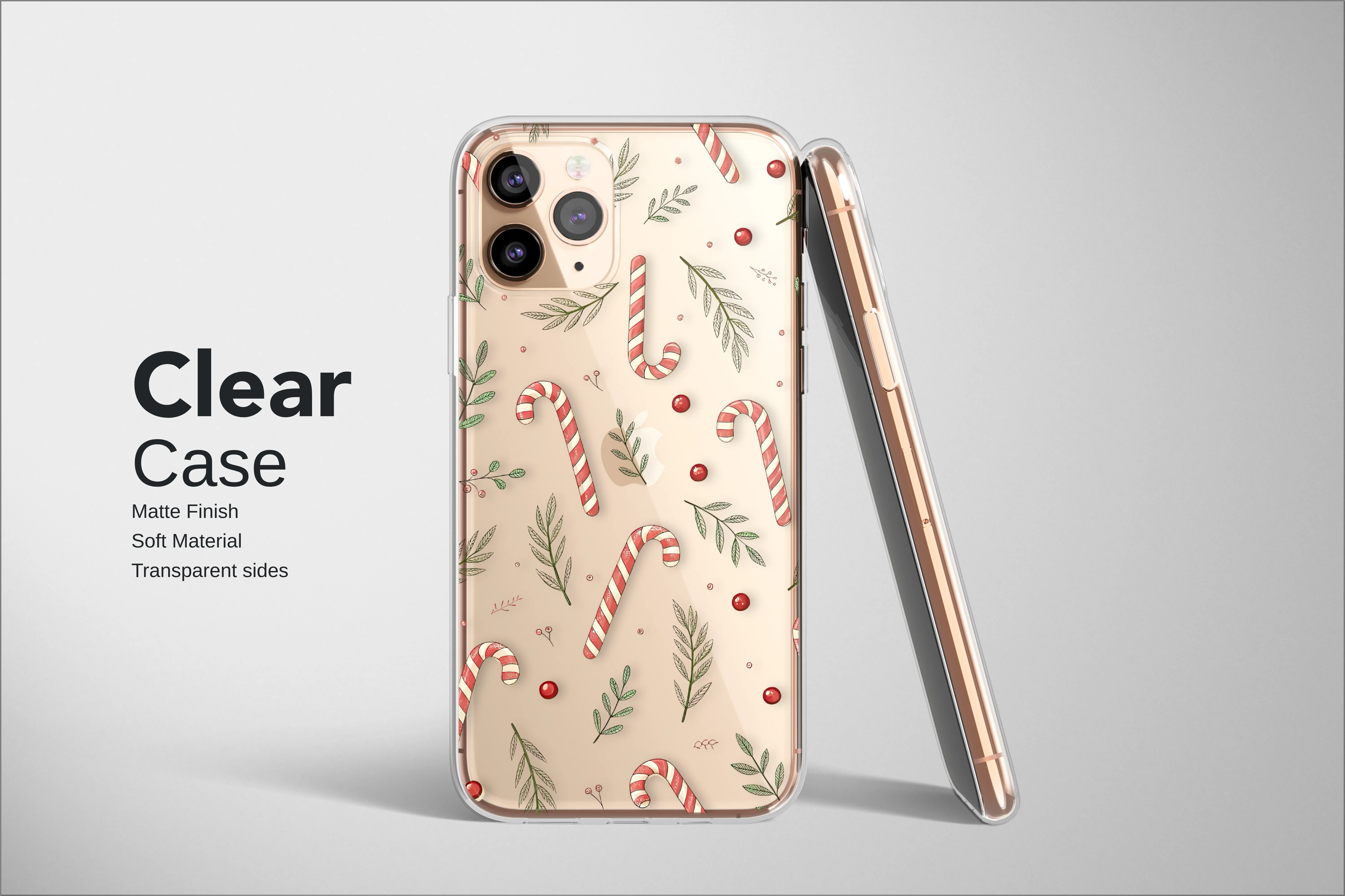 Clear Festive Holiday Peppermint & Holly Phone Case iPhone Samsung Cover Pixel 8090 - Image 2