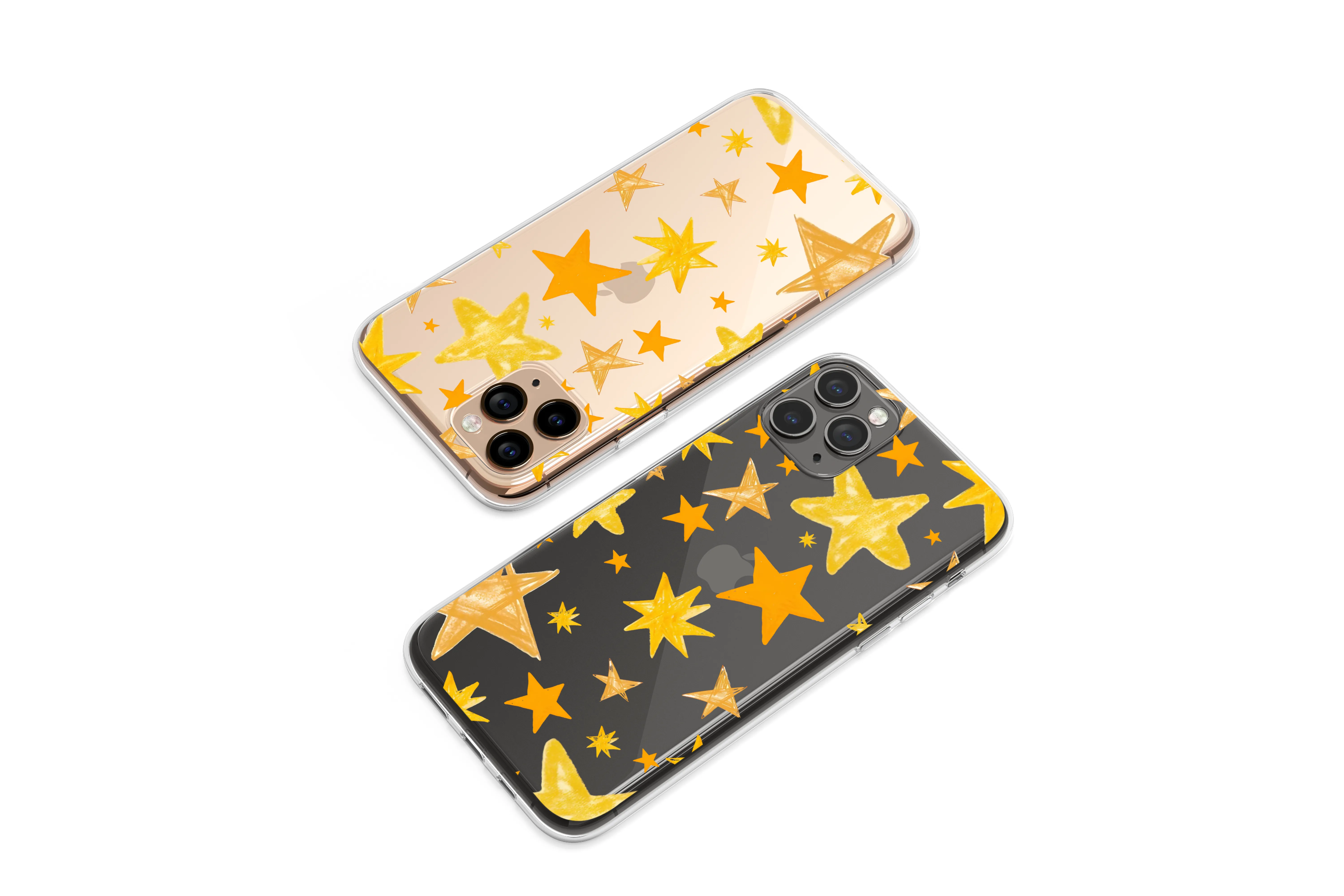 Clear Golden Starry Night Doodle Art Phone Case iPhone Samsung Cover Pixel 7512
