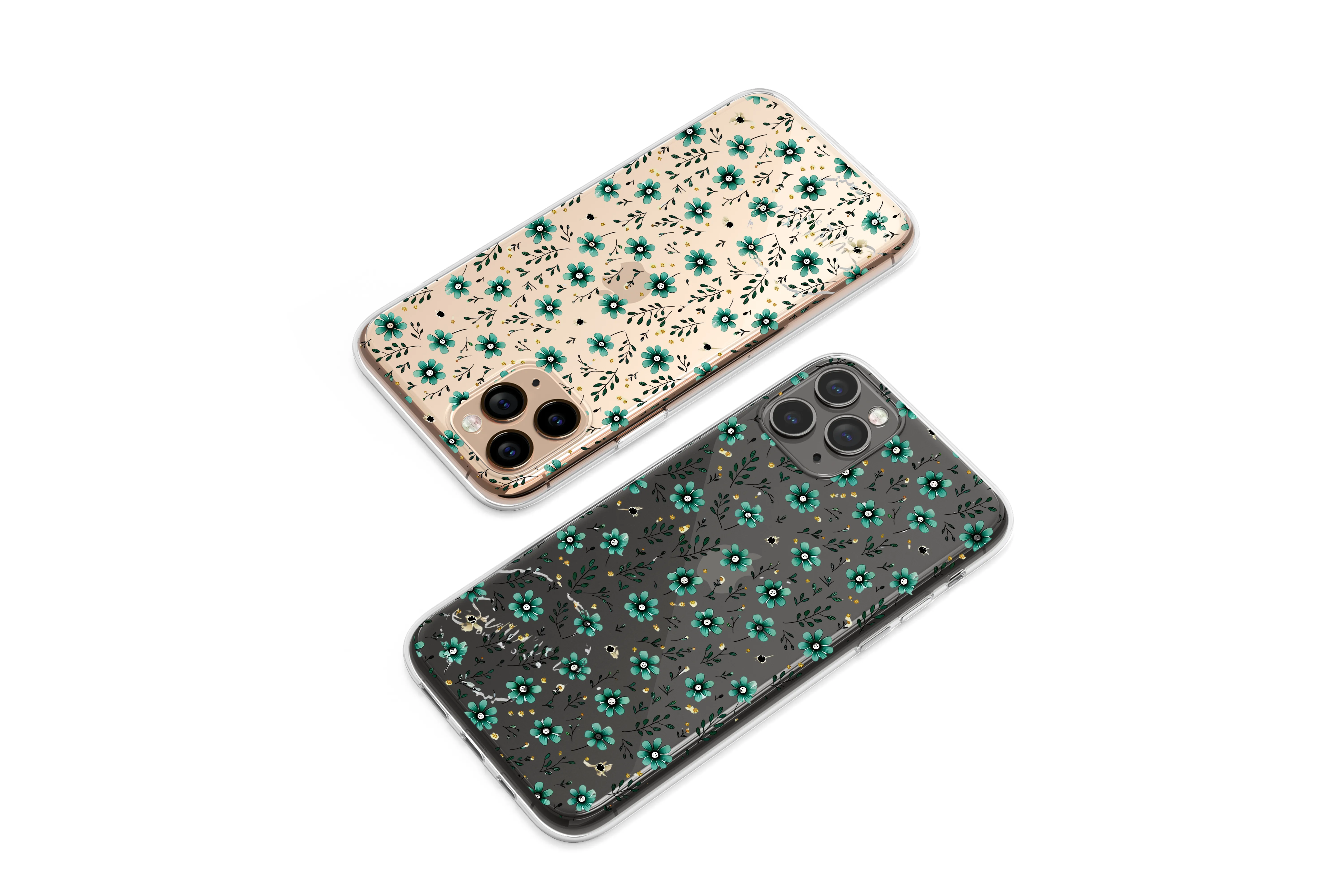 Clear Midnight Glitch Garden Teal Bloom Phone Case iPhone Samsung Cover Pixel 7502