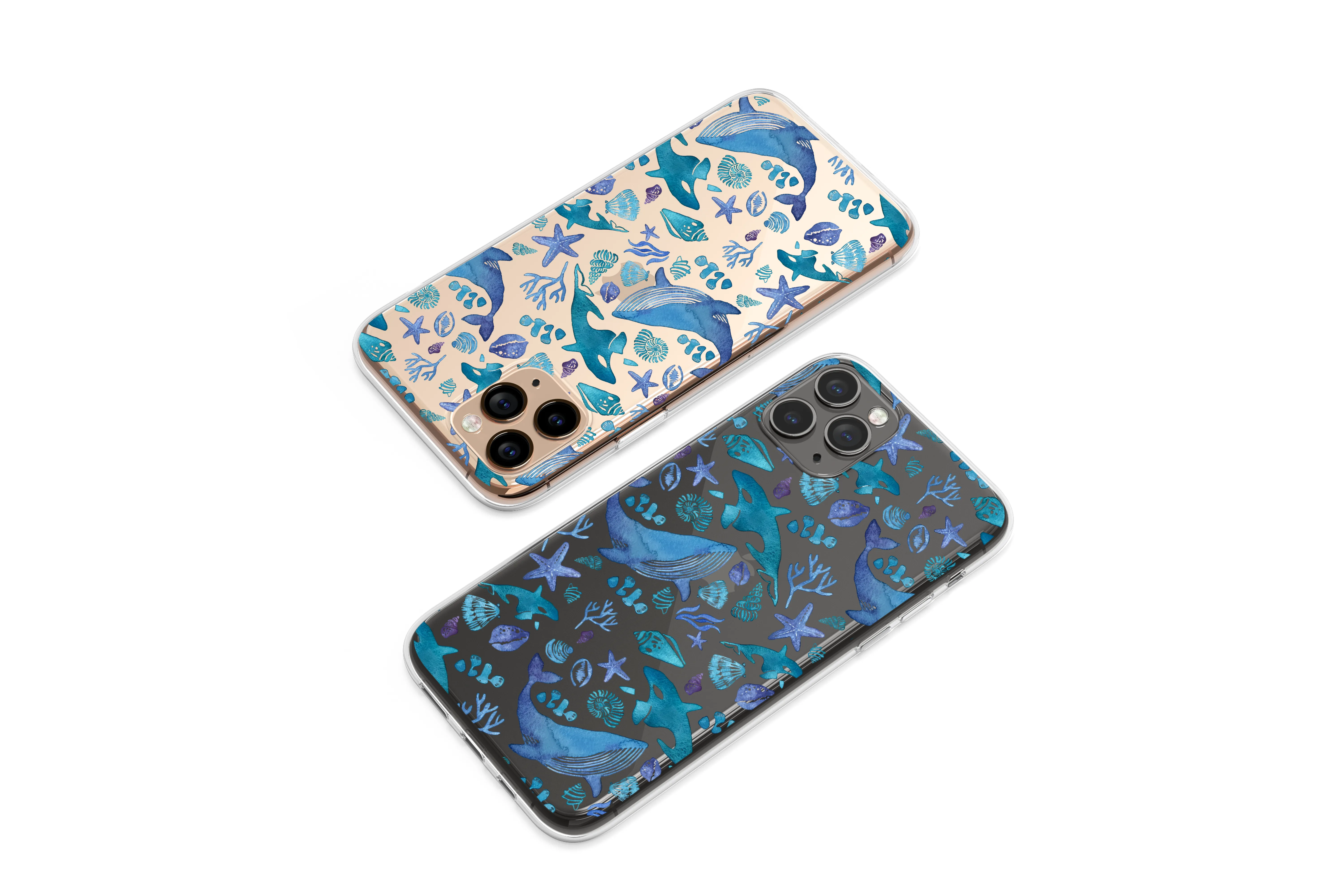 Clear Midnight Ocean Watercolor Harmony Phone Case iPhone Samsung Cover Pixel 7515