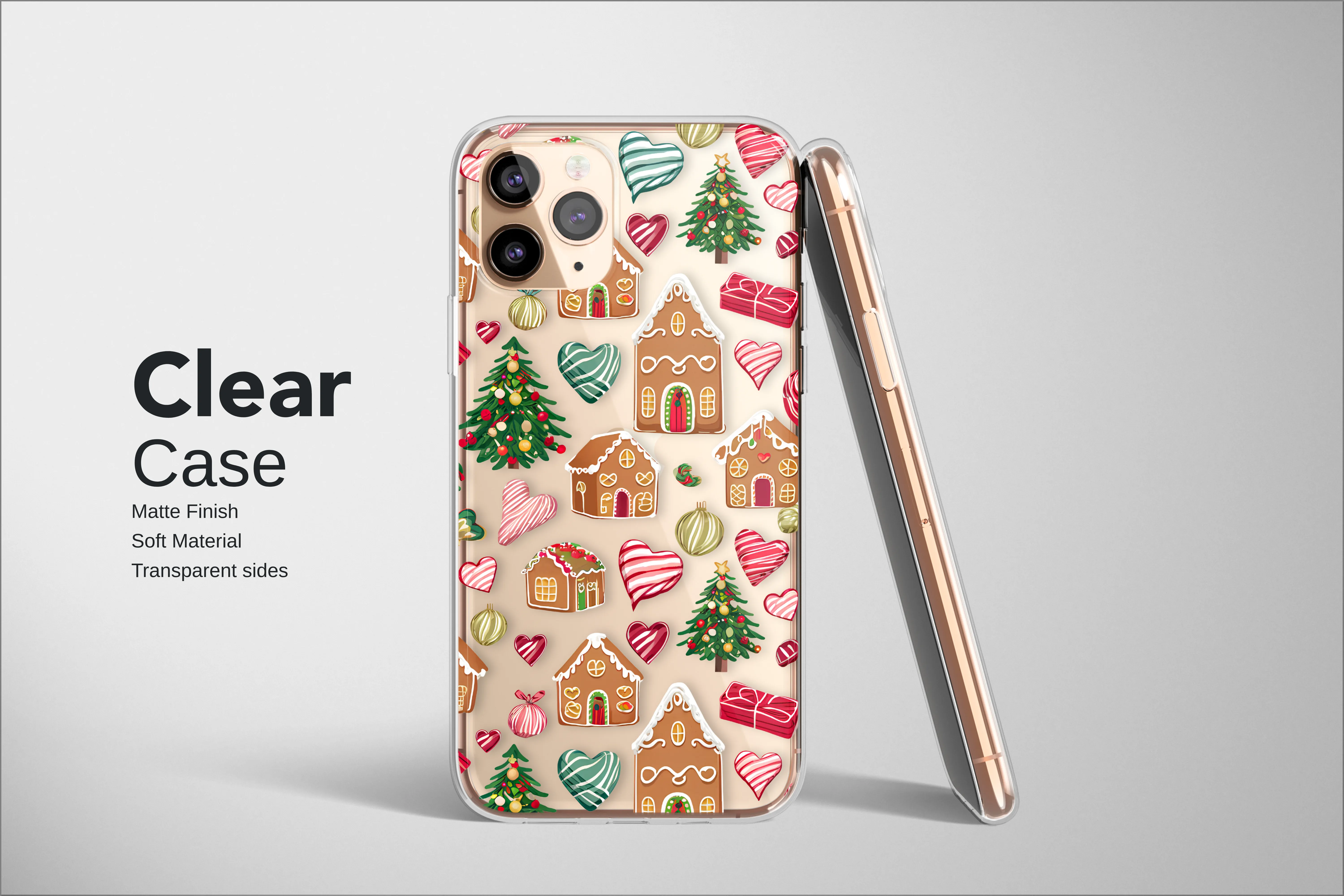 Clear Whimsical Gingerbread Christmas Village Art Phone Case iPhone Samsung Cover Pixel 8093 - Image 2