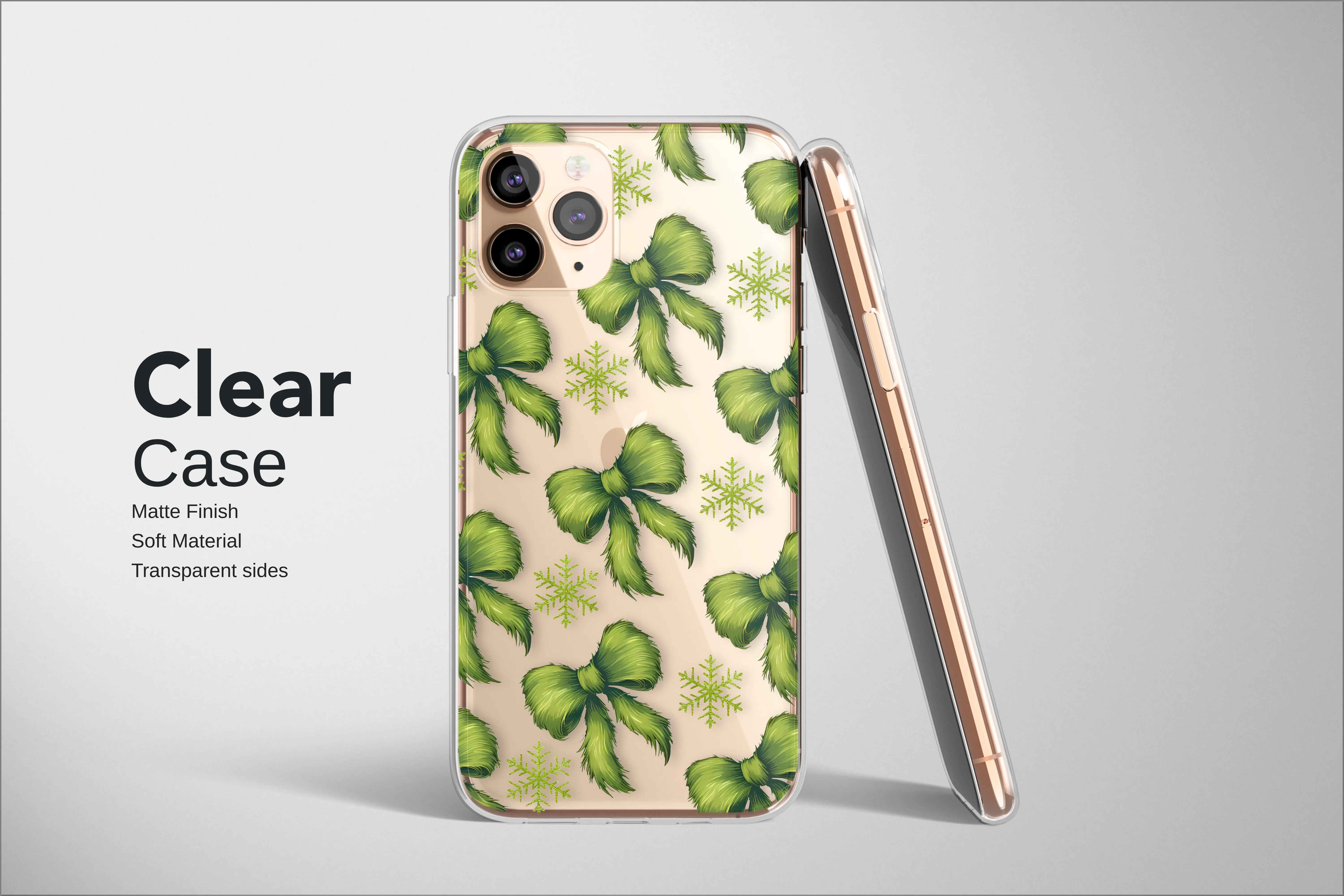 Clear Whimsical Green Christmas Bows Pattern Phone Case iPhone Samsung Cover Pixel 8089 - Image 2