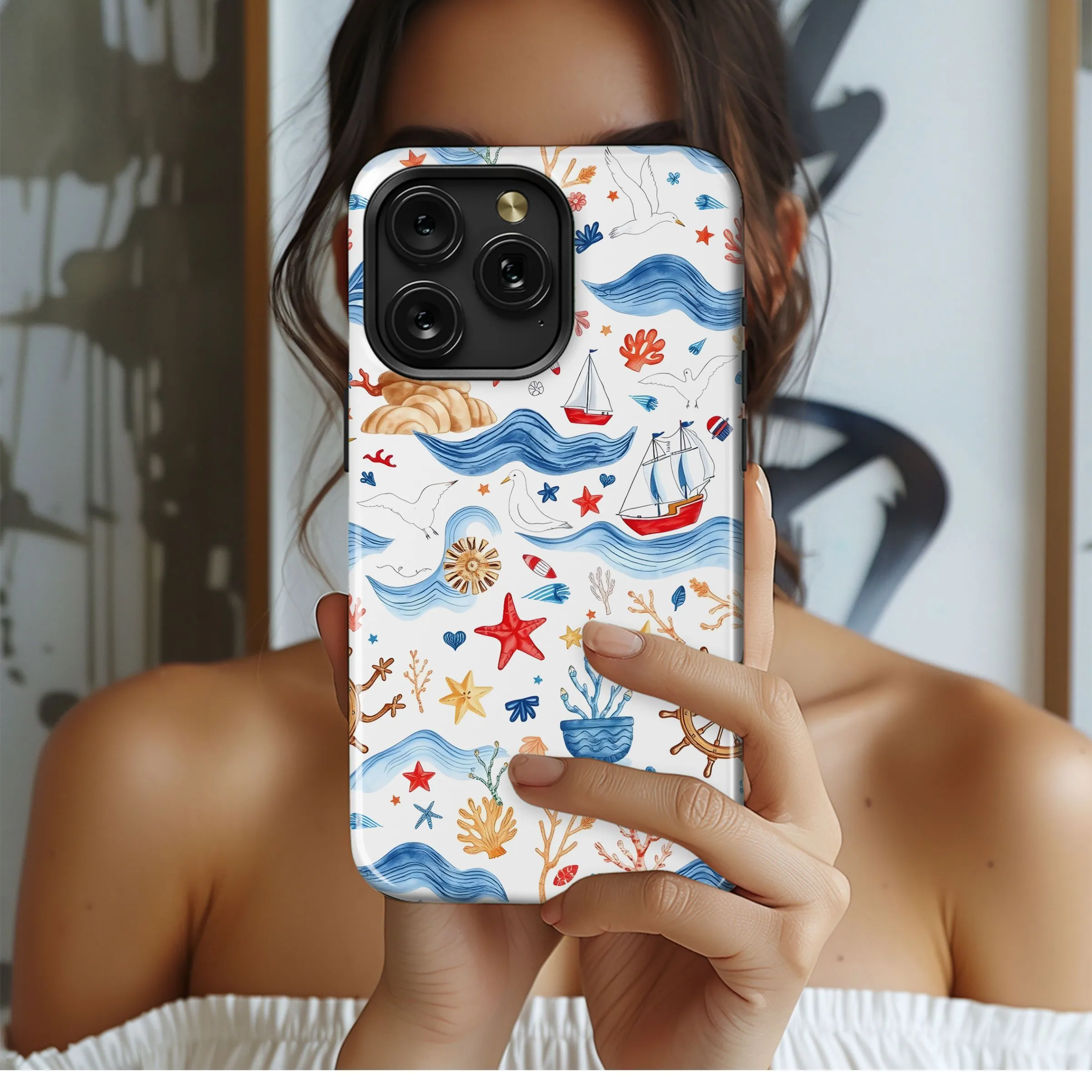 Coastal Ocean Nautical Life Watercolor Phone Case iPhone Samsung Cover Pixel 5343