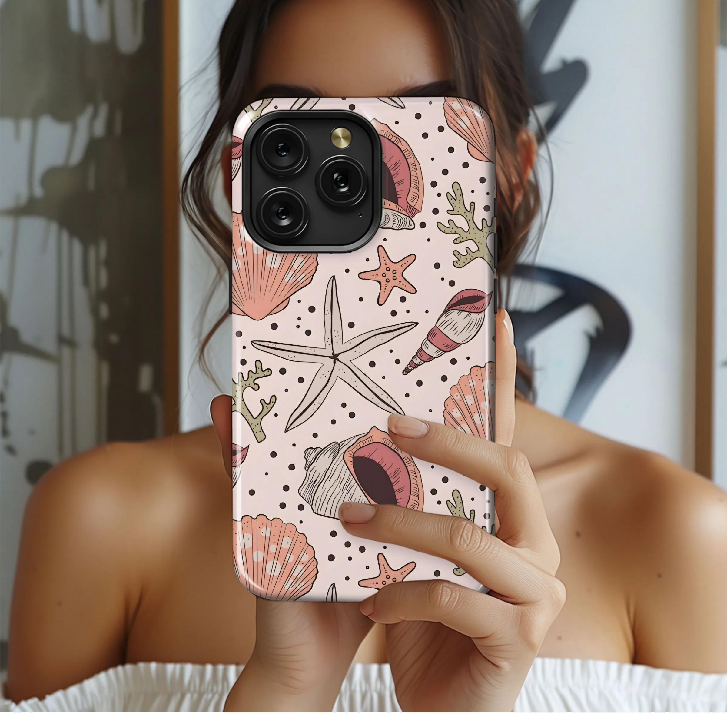 Coastal Seashells and Starfish Pattern Phone Case iPhone Samsung Cover Pixel 5231