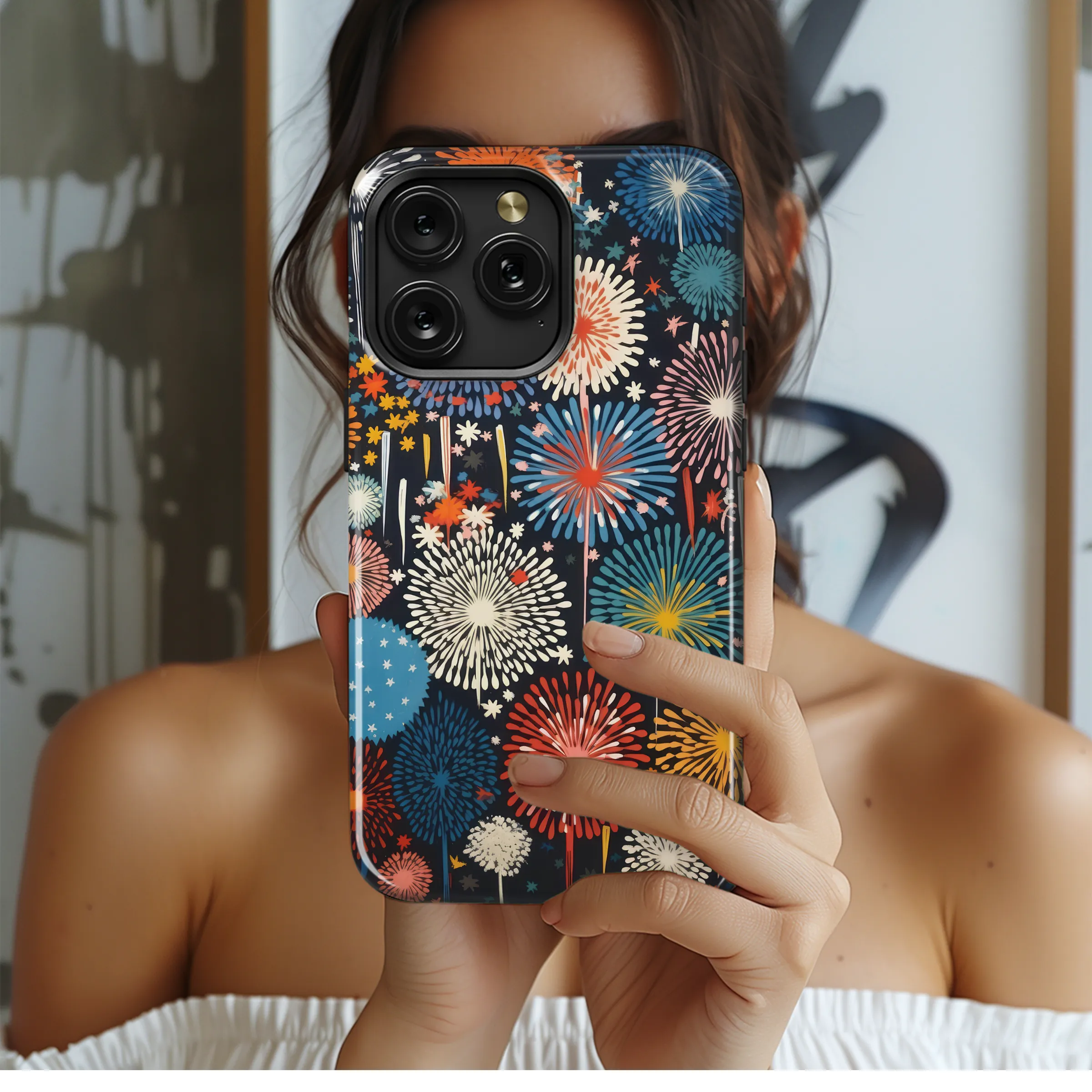 Colorful Fireworks Night Sky Pattern Phone Case Cover for iPhone 17 Pro Max 16 15 Plus 14 13 Mini SE Samsung S25 S24 Google Pixel 10 9 8200
