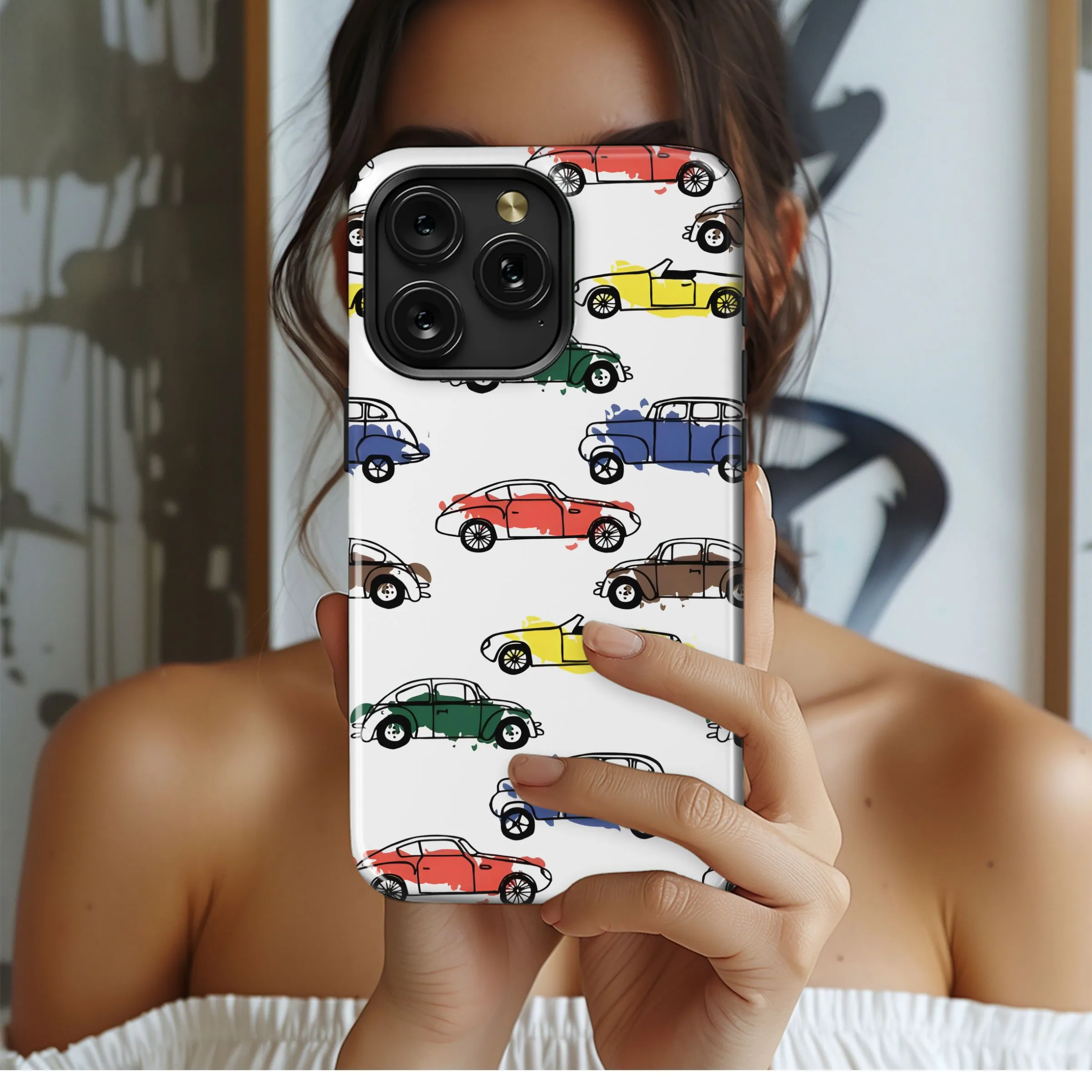 Colorful Retro Car Sketch Pattern Phone Case iPhone Samsung Cover Pixel 5254