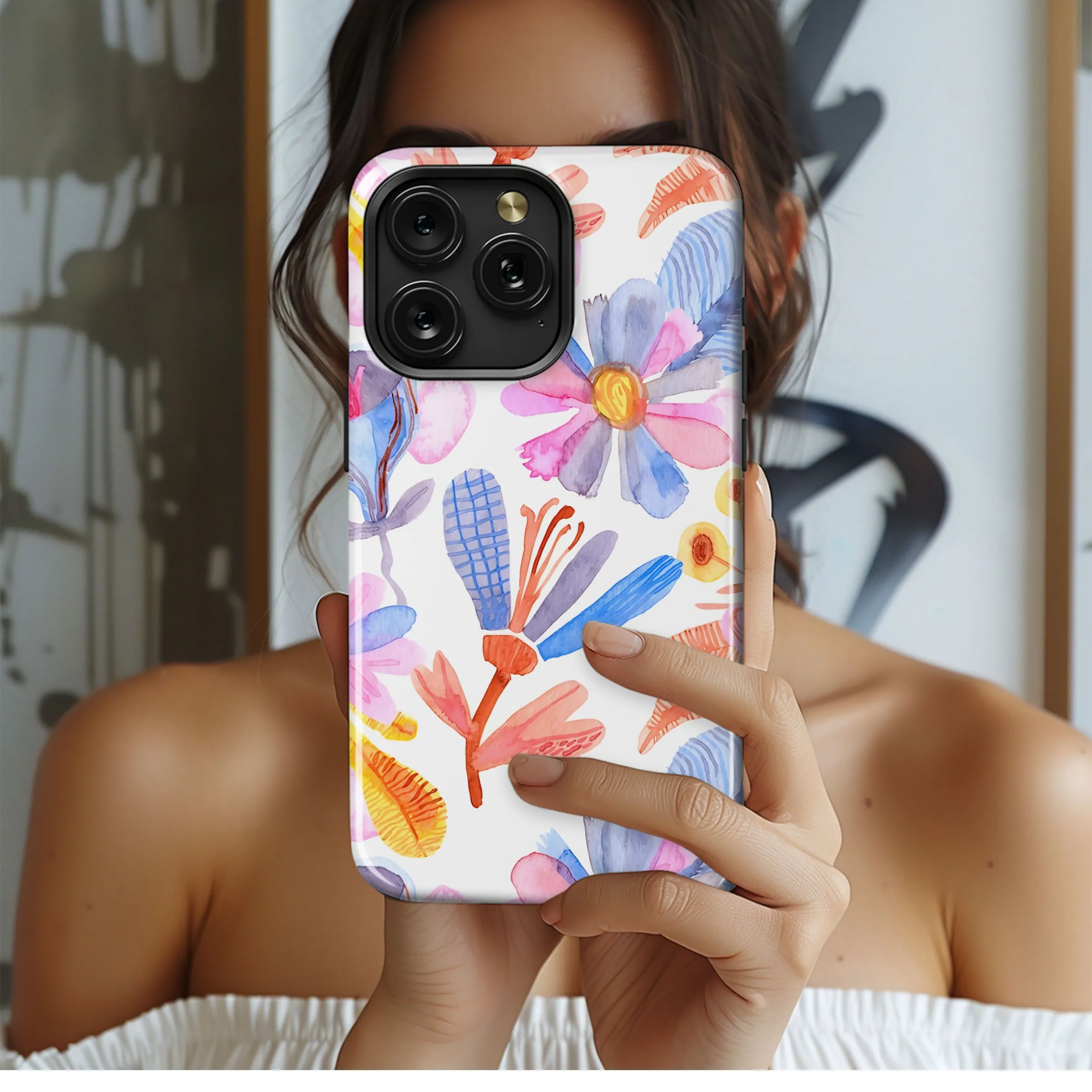 Colorful Whimsical Watercolor Floral Pattern Phone Case iPhone Samsung Cover Pixel 5297