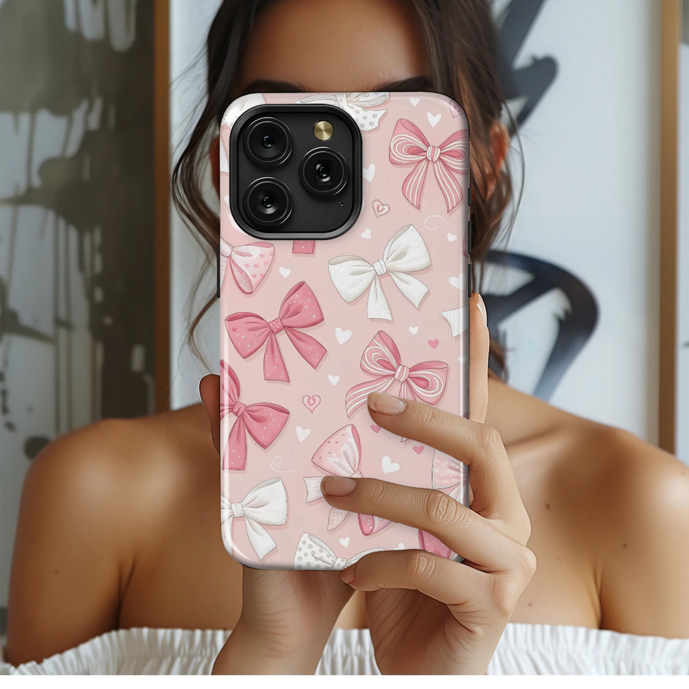 Coquette Pink Bows and Heart Pattern Accessory Phone Case Cover for iPhone 17 Pro Max 16 15 Plus 14 13 Mini Samsung S25 S24 Pixel 10 9 8183
