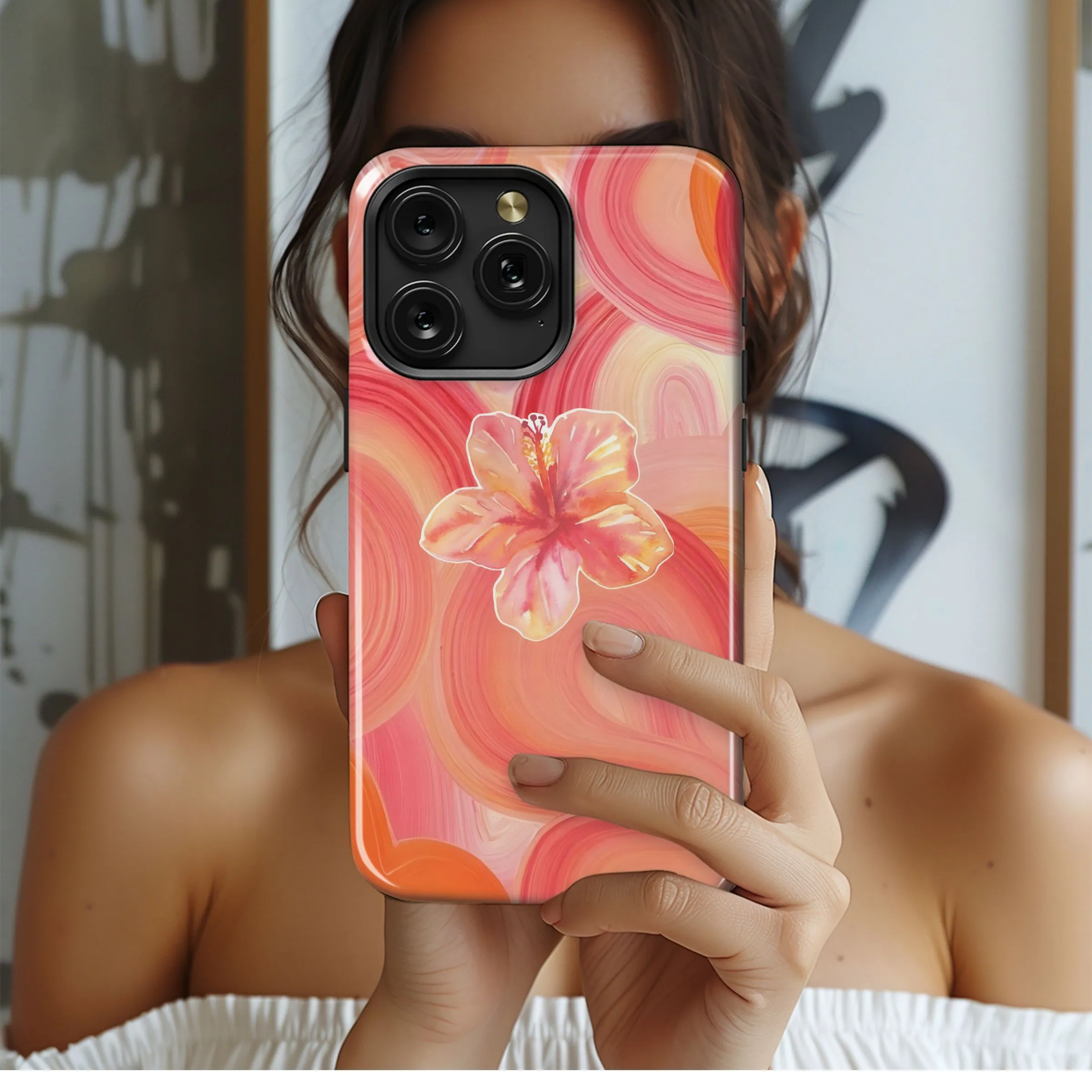 Coral Hibiscus Swirl
 Phone Case iPhone Samsung Cover Pixel 5490