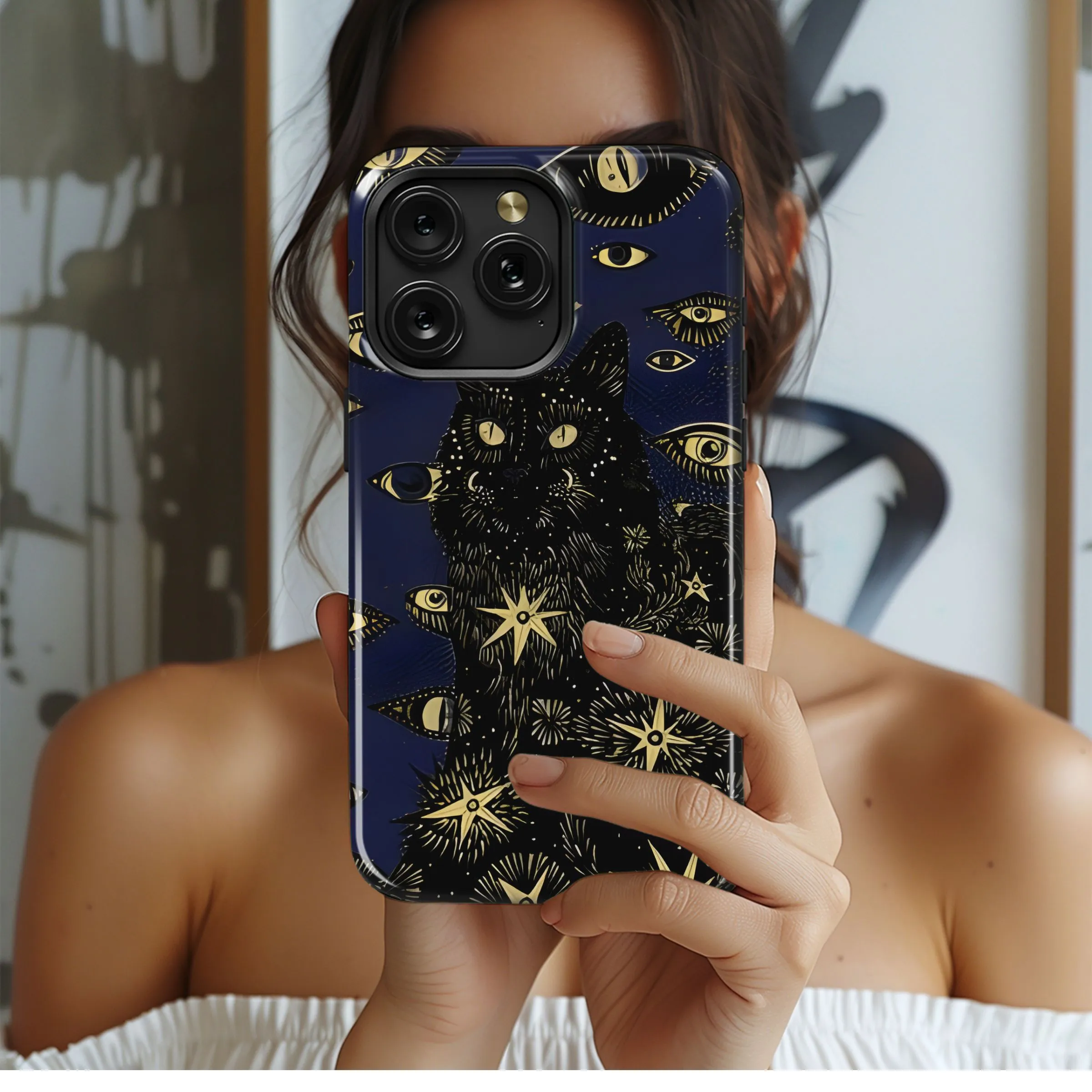 Cosmic Cat All Seeing Eyes Phone Case iPhone Samsung Cover Pixel 4885