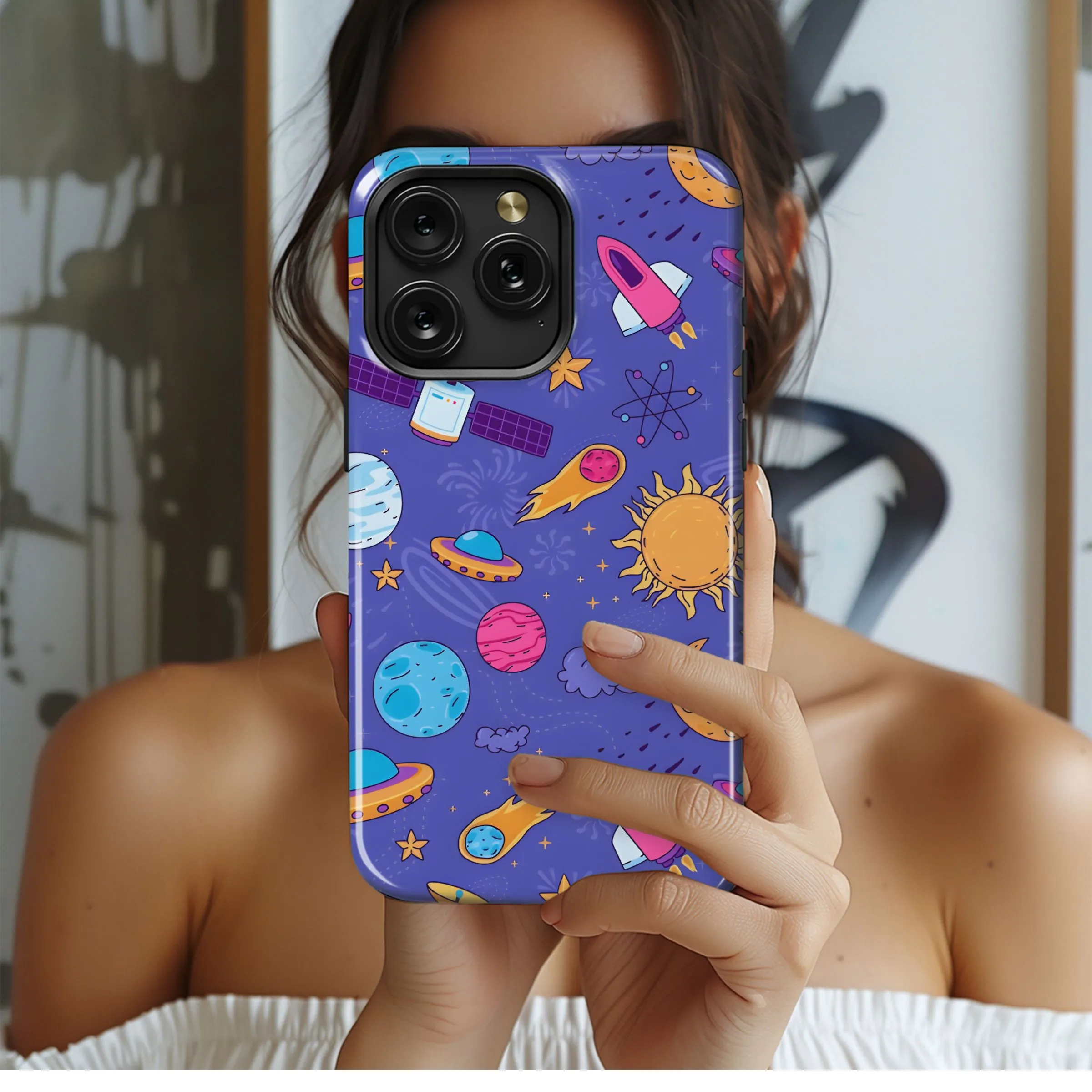 Cosmic Doodle Print Phone Case iPhone Samsung Cover Pixel 5434