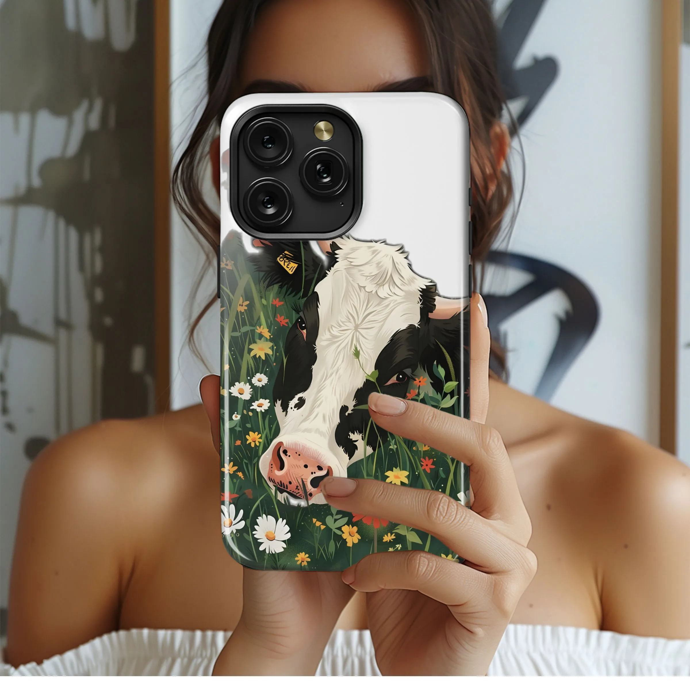 Cow in a Flower Field Phone Case iPhone Samsung Cover Pixel 5054