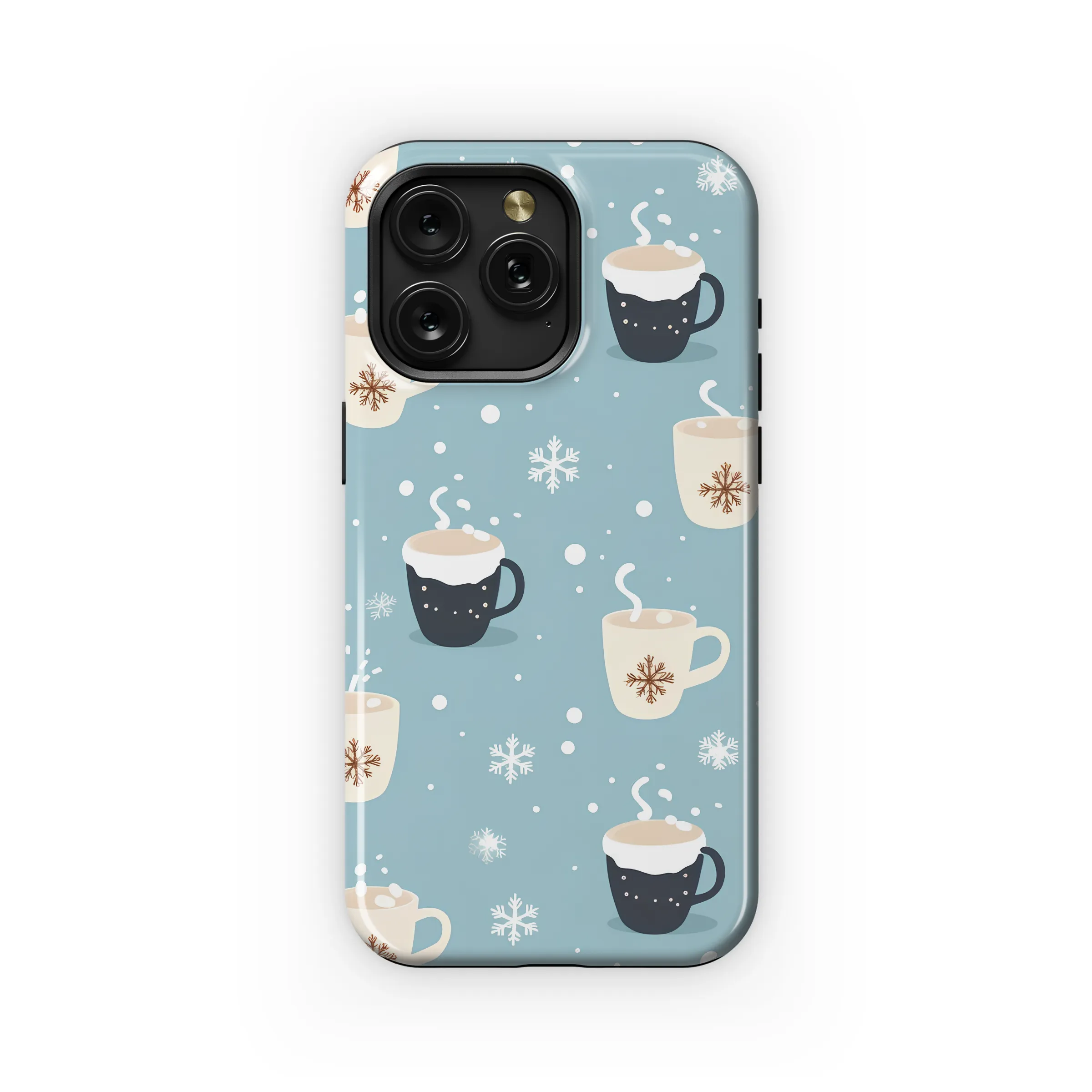Cozy Hot Cocoa Mug Snowflake Blue Winter Pattern Phone Case Cover for iPhone 17 Pro Max 16 15 13 Samsung S25 S24 Pixel 8185