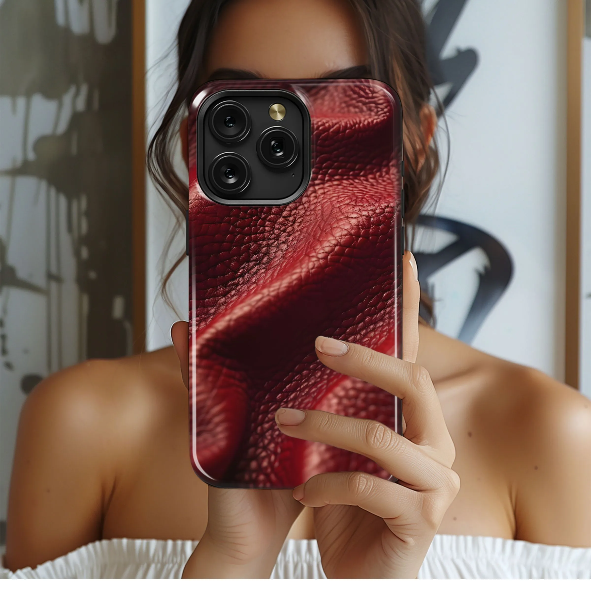 Crimson Leather Texture Phone Case iPhone Samsung Cover Pixel 4850