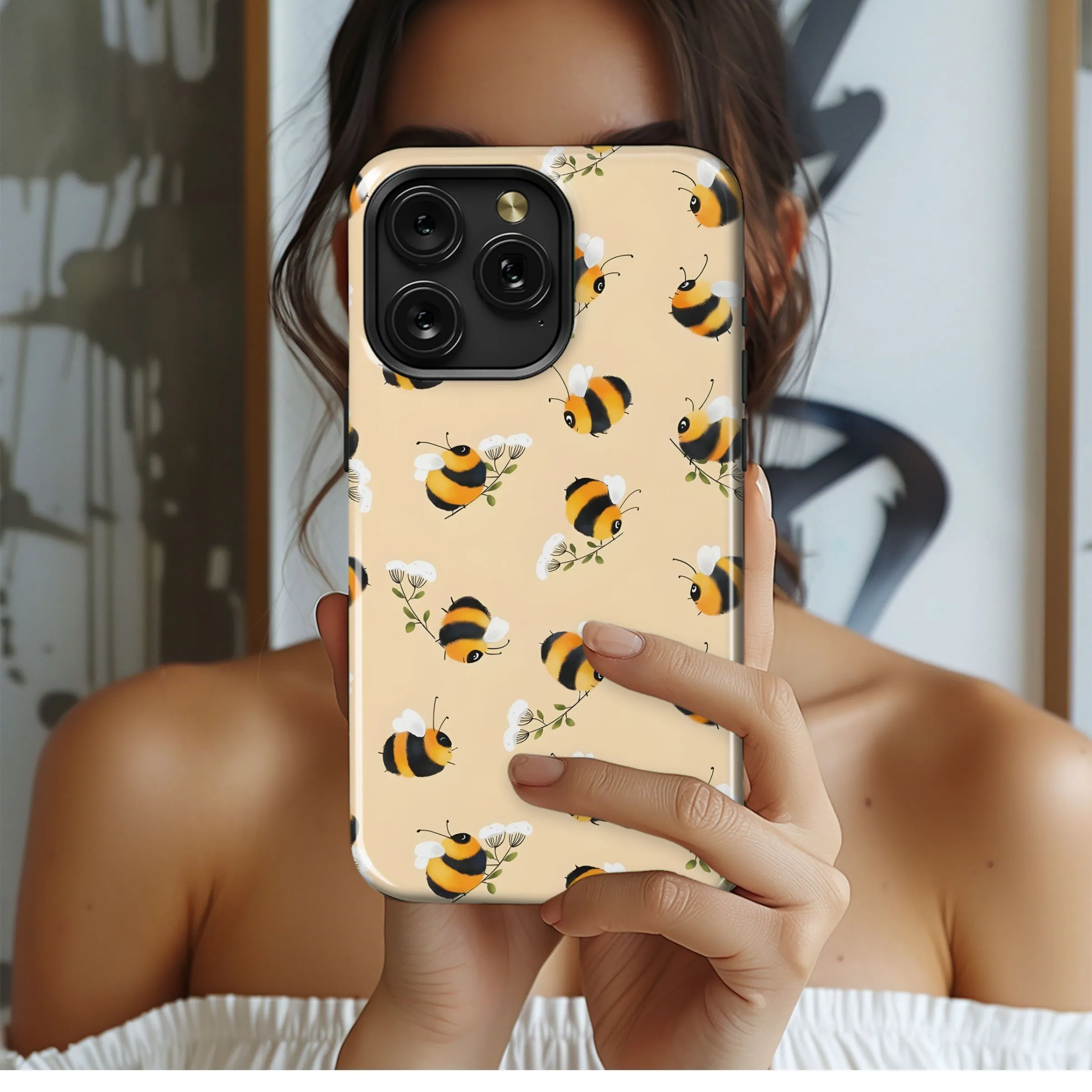Cute Bees and Flowers Phone Case iPhone Samsung Cover Pixel 5053