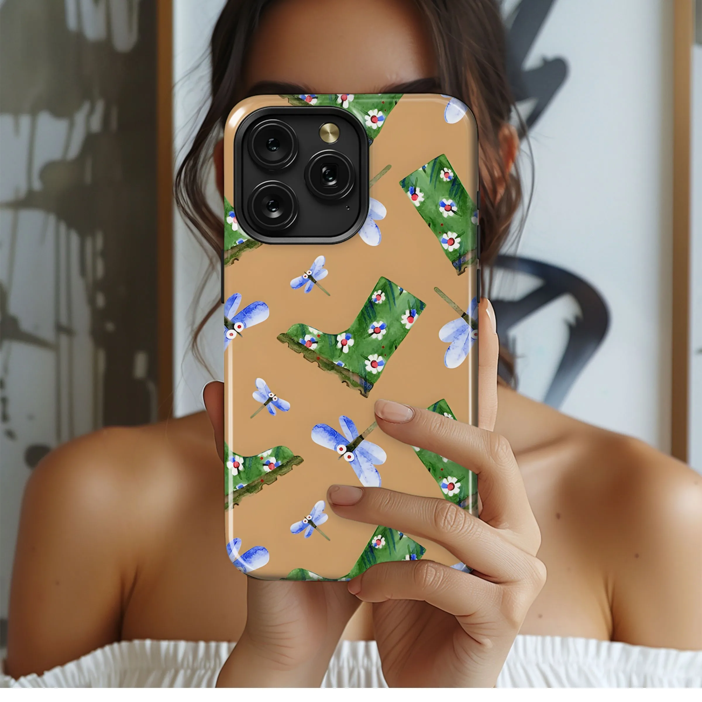 Cute Garden Boots Dragonfly Pattern Phone Case iPhone Samsung Cover Pixel 5295