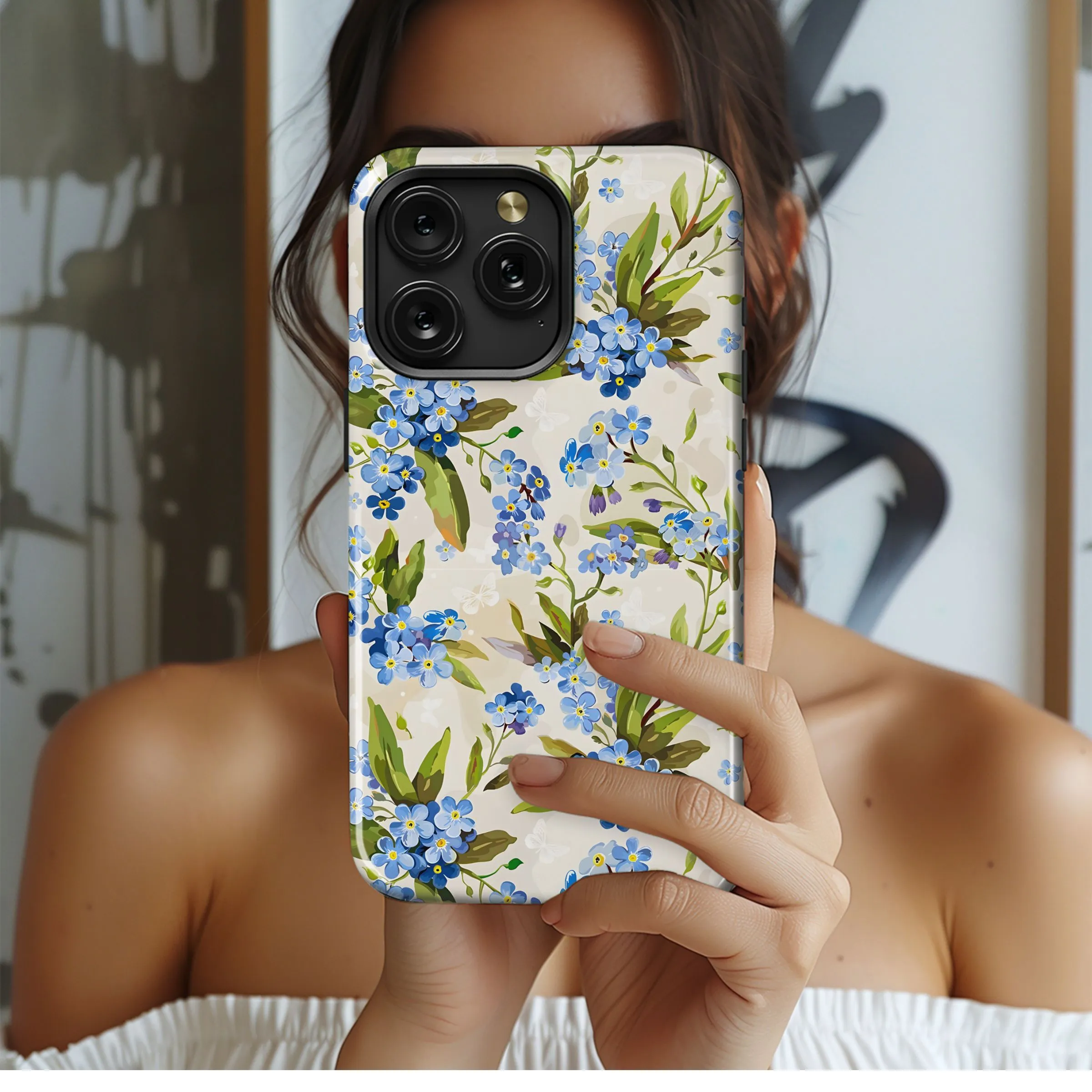 Delicate Forget-Me-Not Butterfly Pattern Phone Case iPhone Samsung Cover Pixel 5407