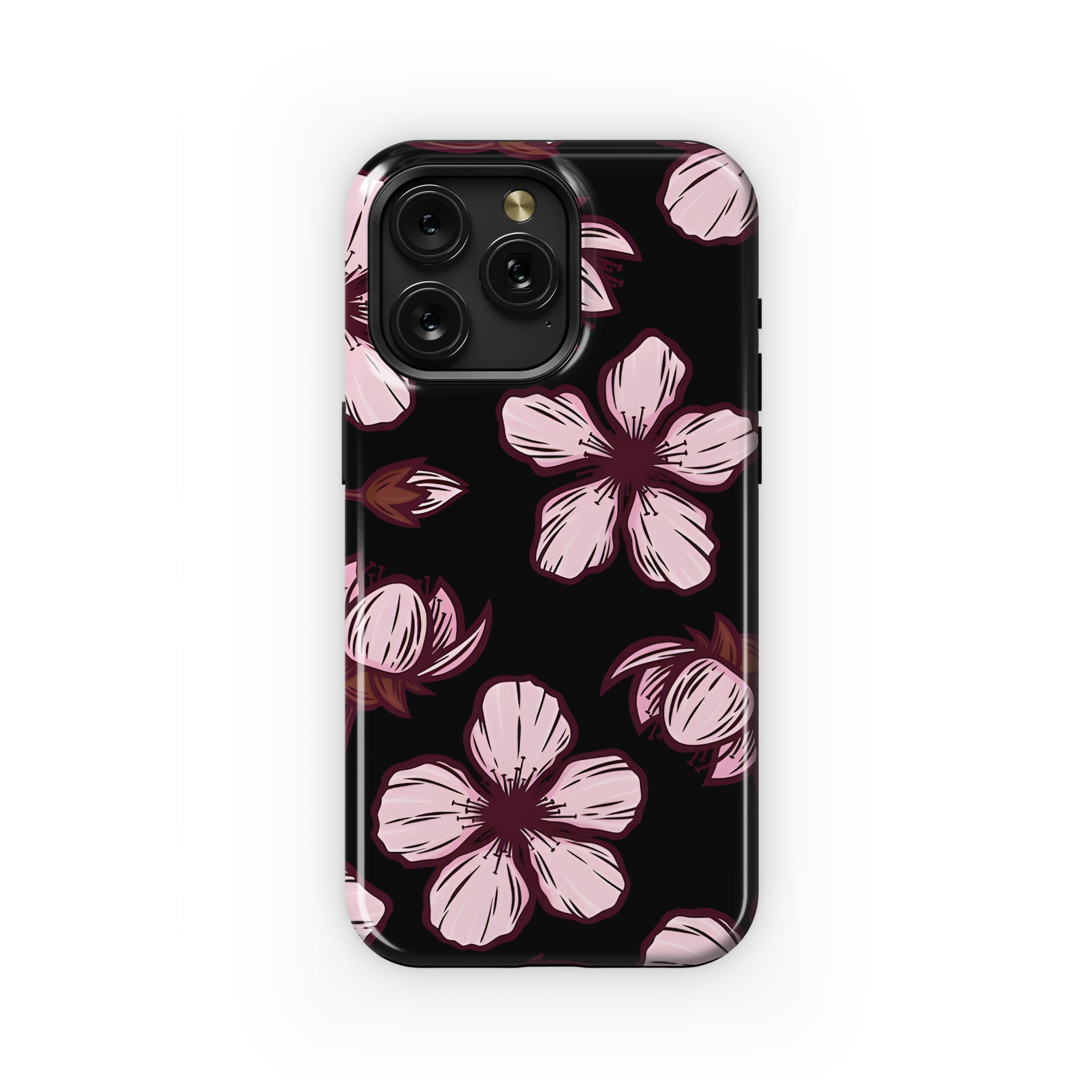 Delicate Pink Flowers Black Design Phone Case iPhone Samsung Cover Pixel 5279
