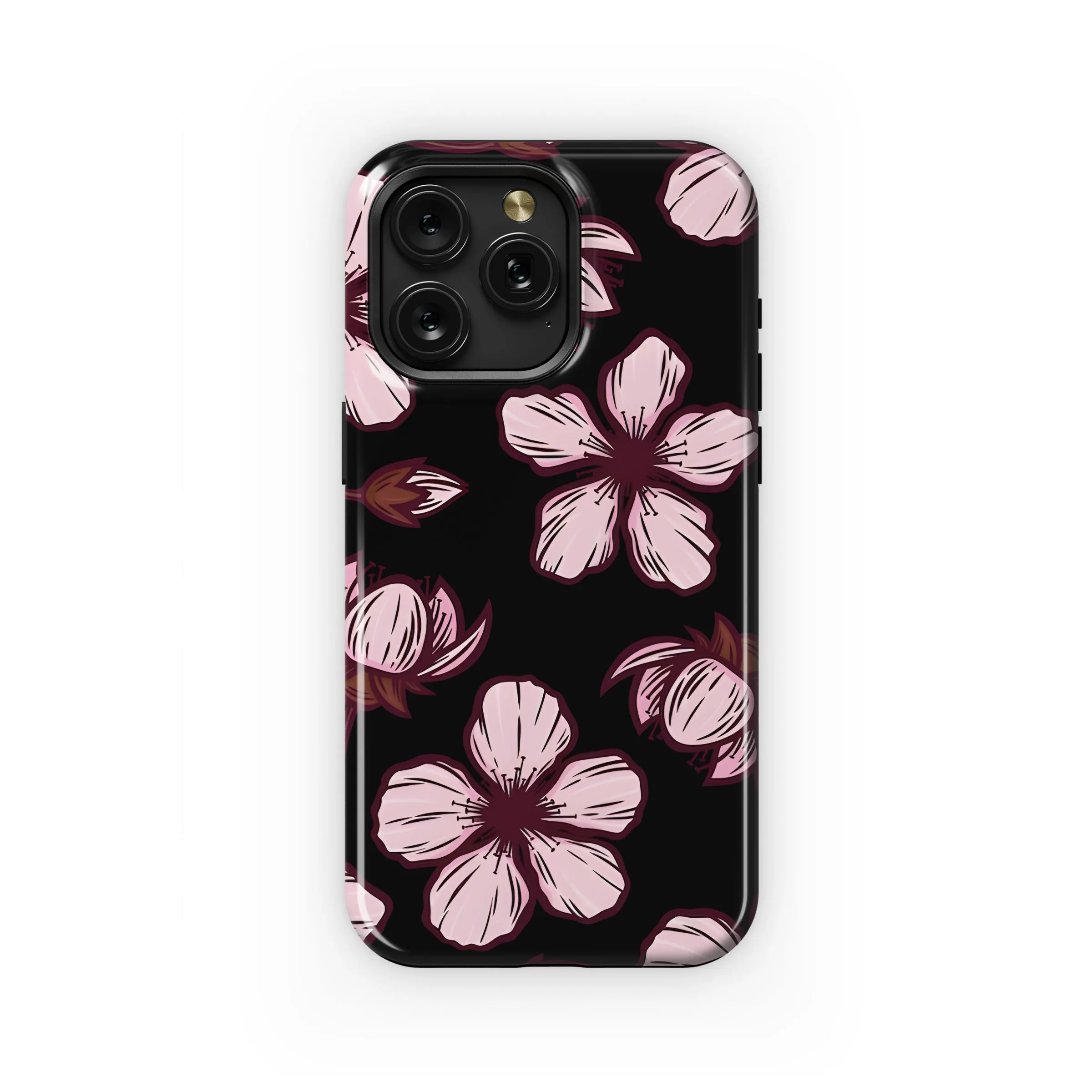 Delicate Pink Flowers Black Design Phone Case iPhone Samsung Cover Pixel 5279