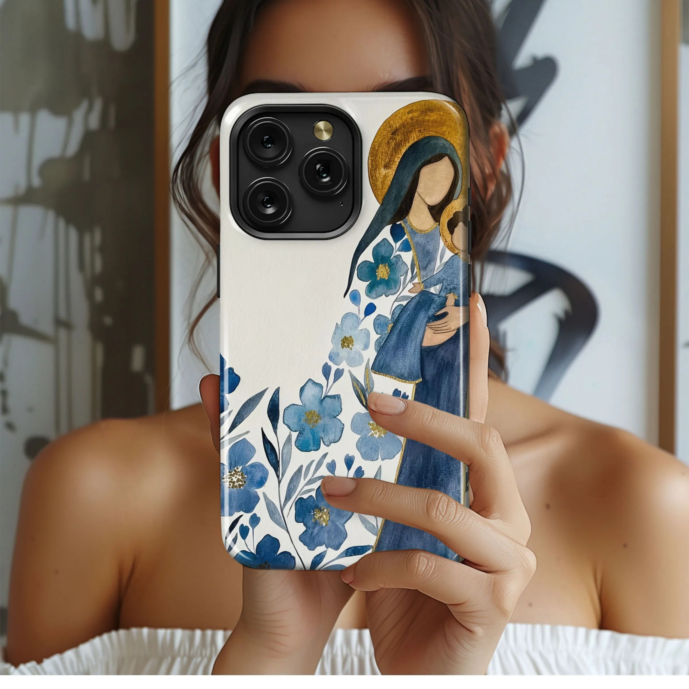 Divine Embrace Blue Floral Phone Case iPhone Samsung Cover Pixel 5327