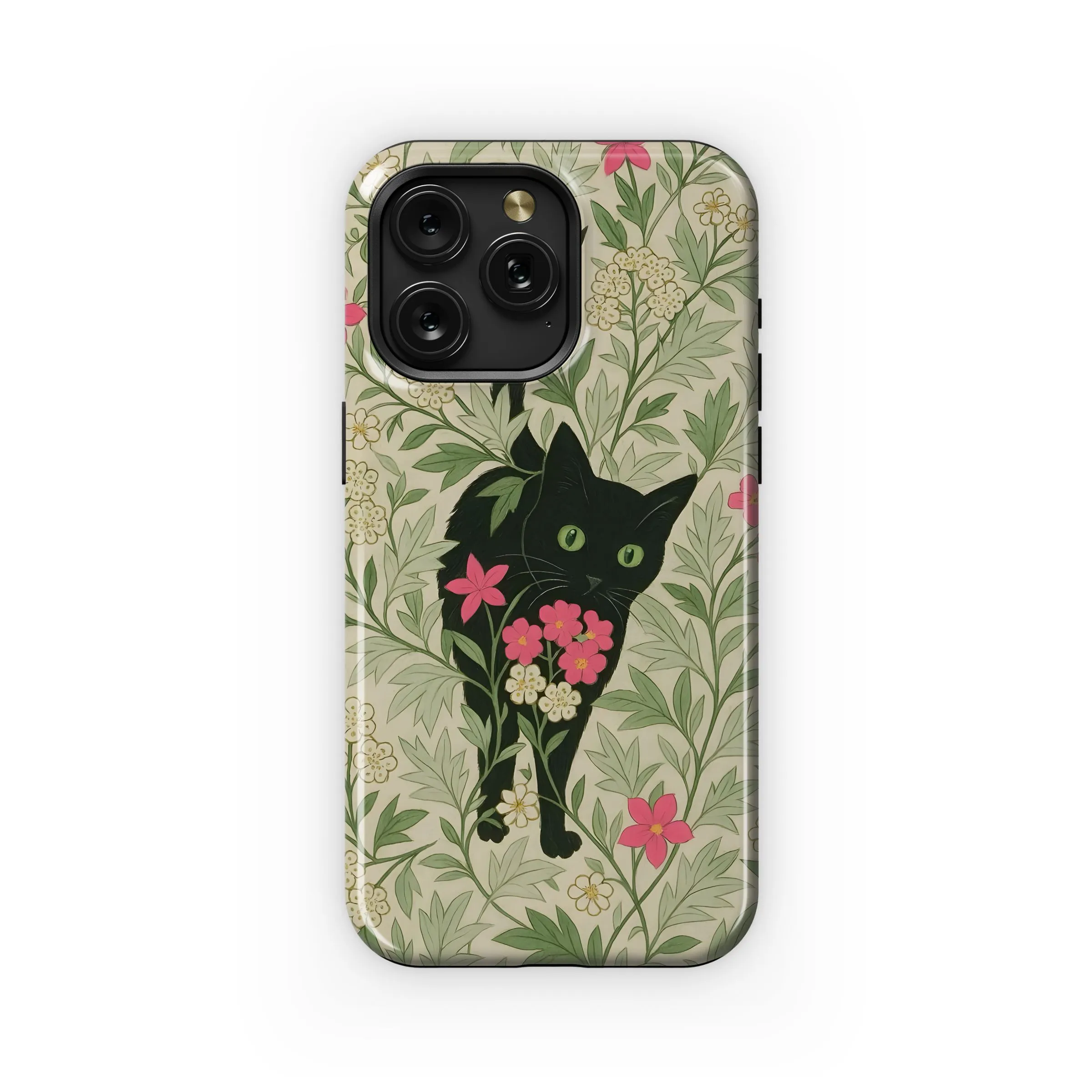 Elegant Floral Black Cat Print Phone Case iPhone Samsung Cover Pixel 5446