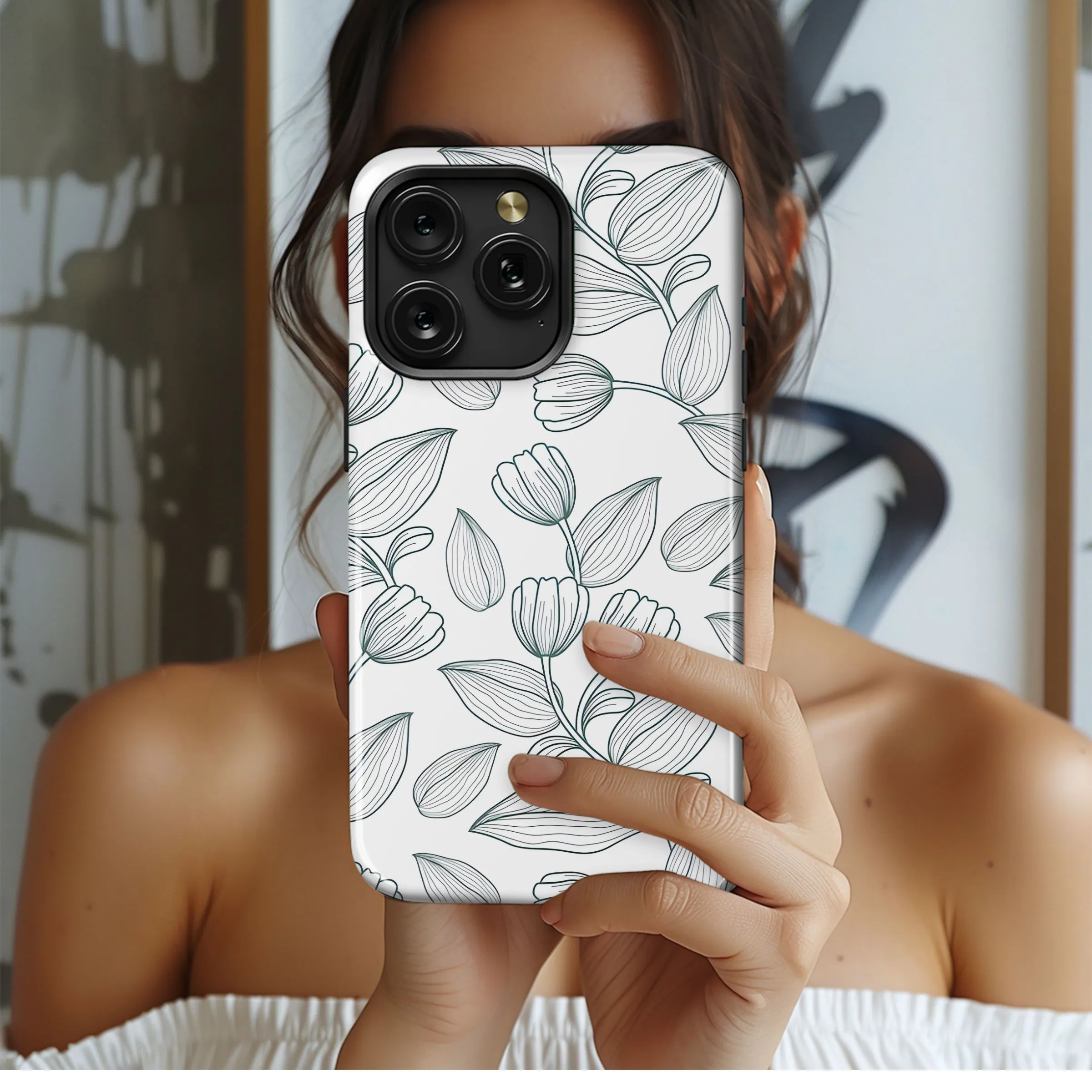 Elegant Green Floral Sketch Phone Case iPhone Samsung Cover Pixel 5265