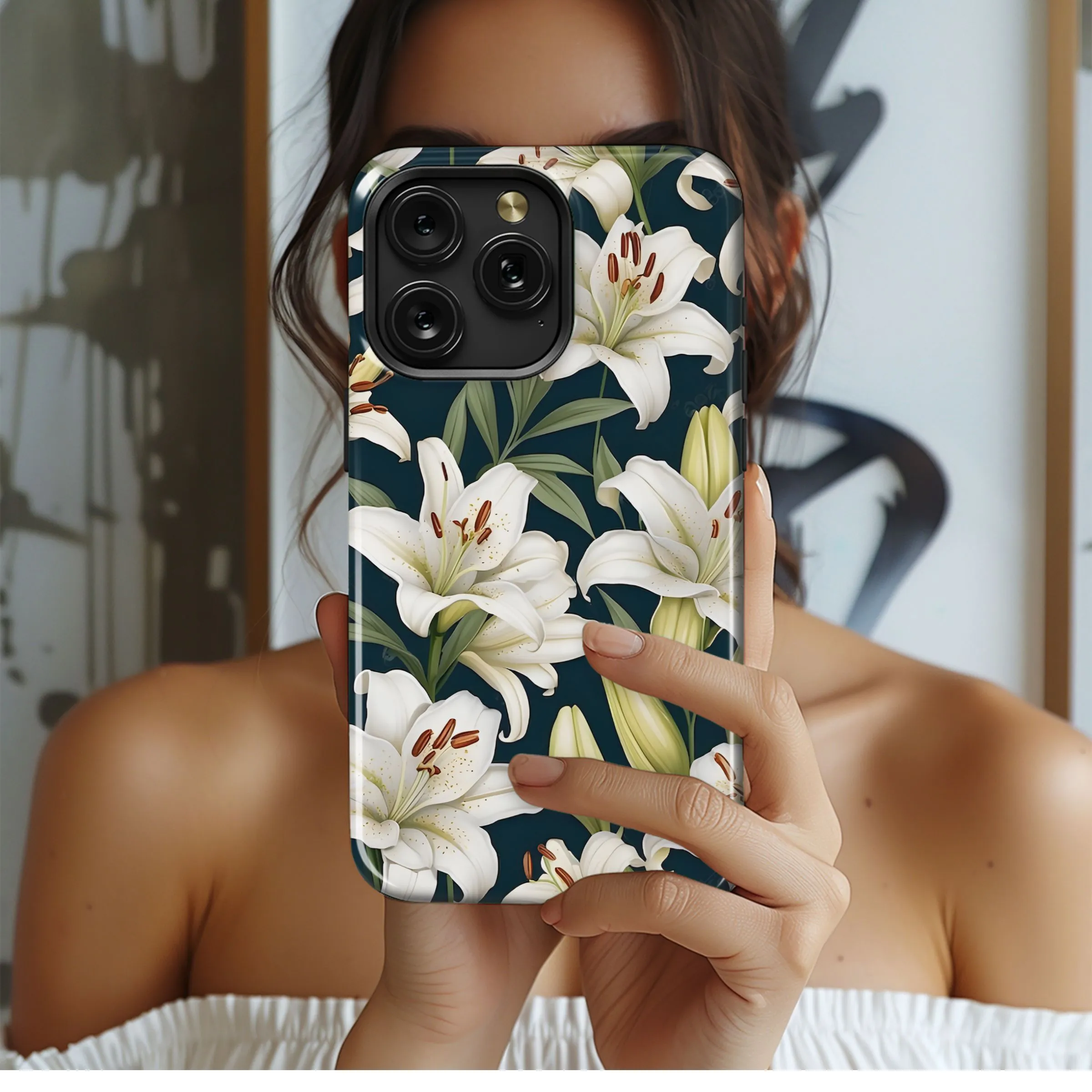 Elegant White Lilies Pattern Phone Case iPhone Samsung Cover Pixel 5241