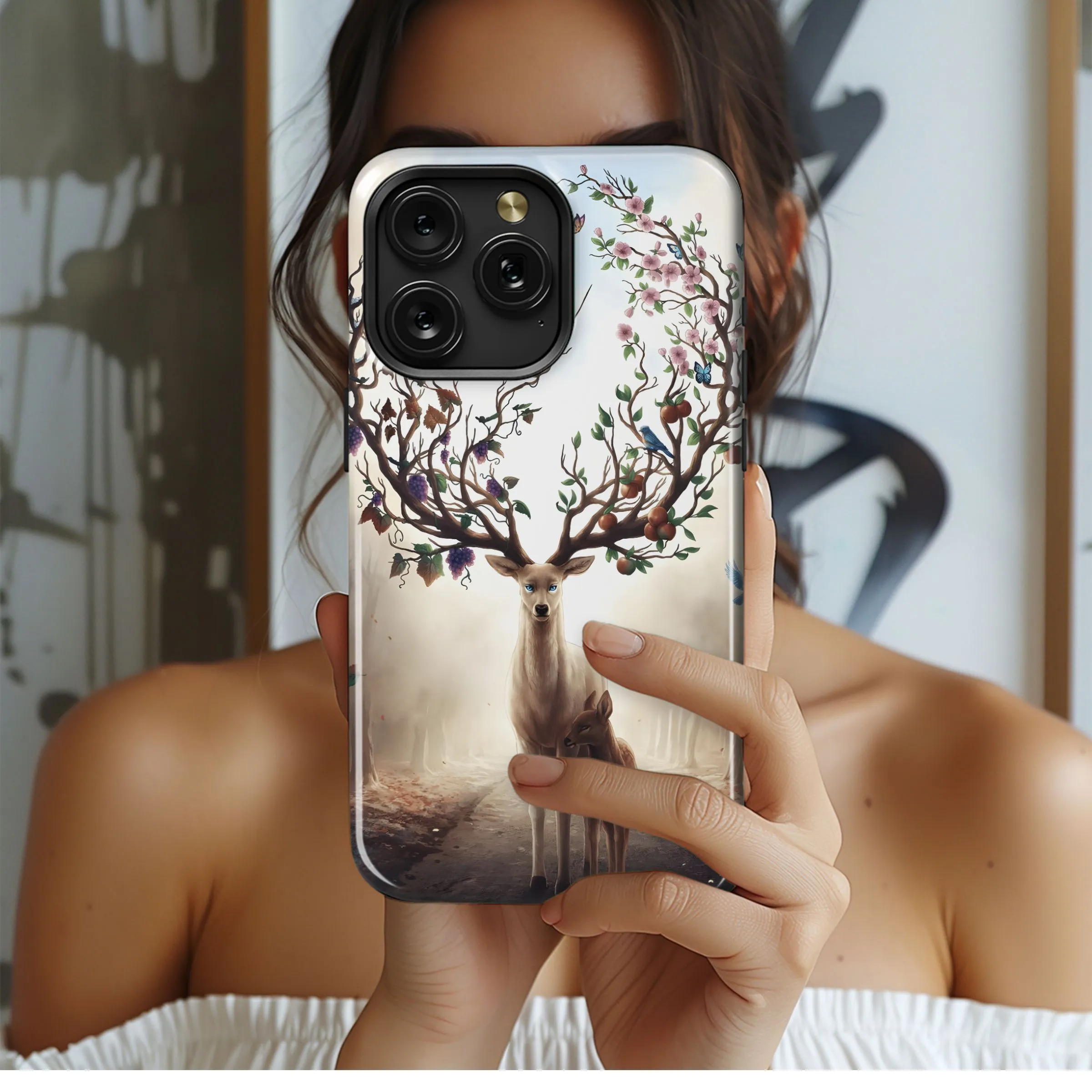 Enchanted Stag and Fawn Phone Case iPhone Samsung Cover Pixel 5082