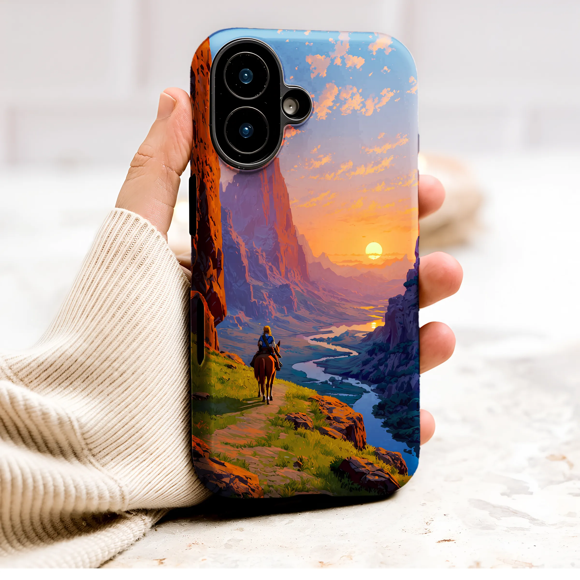 Fantasy Valley Sunset Rider Graphic Phone Case Cover for iPhone 17 Pro Max 16 15 Plus 14 13 Mini SE Samsung S26 S25 Google Pixel 10 9 9650 - Image 1