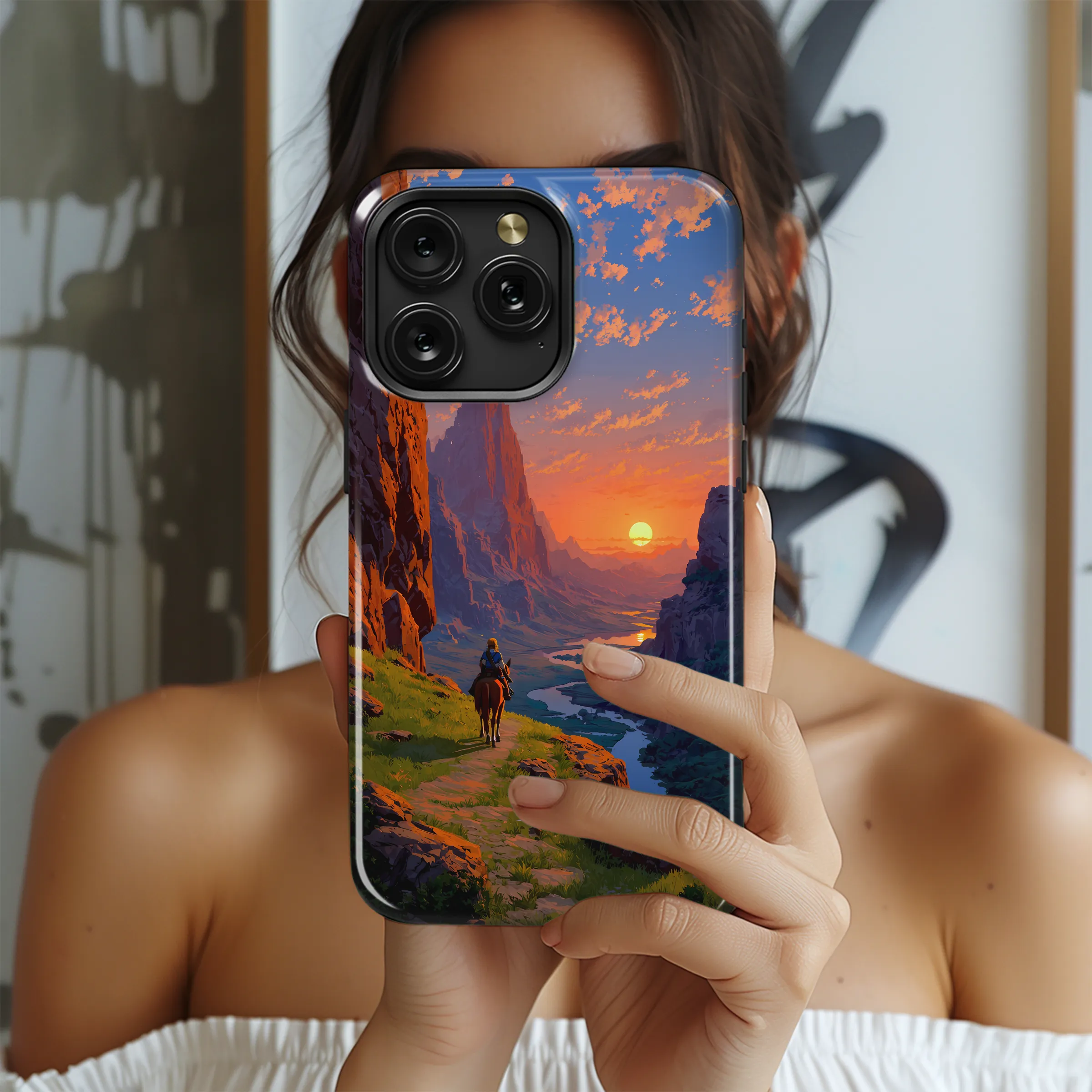 Fantasy Valley Sunset Rider Graphic Phone Case Cover for iPhone 17 Pro Max 16 15 Plus 14 13 Mini SE Samsung S26 S25 Google Pixel 10 9 9650 - Image 2