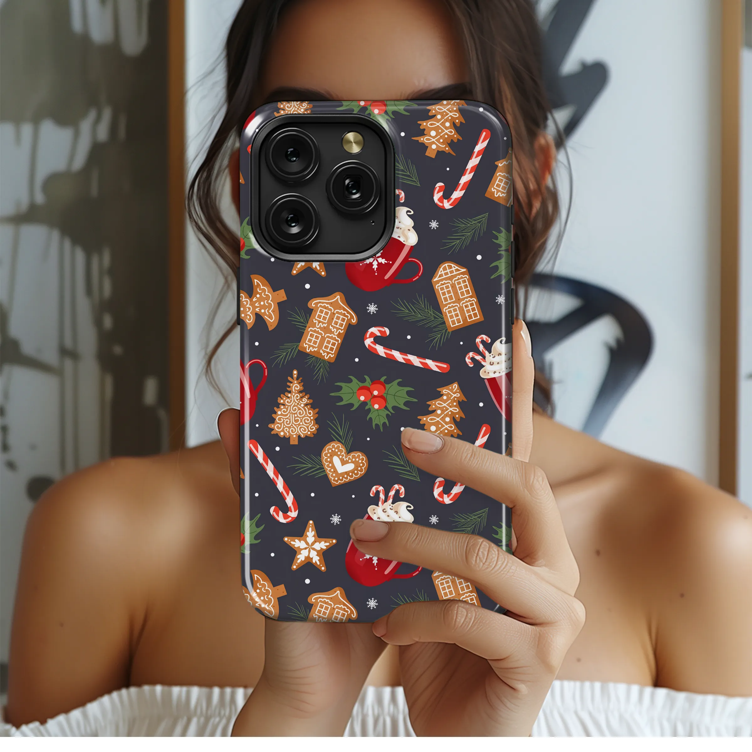 Festive Gingerbread Hot Cocoa Christmas Pattern Phone Case Cover for iPhone 17 Pro Max 16 15 Plus 14 13 Mini Samsung S25 S24 Pixel 10 9 8260 - Image 2