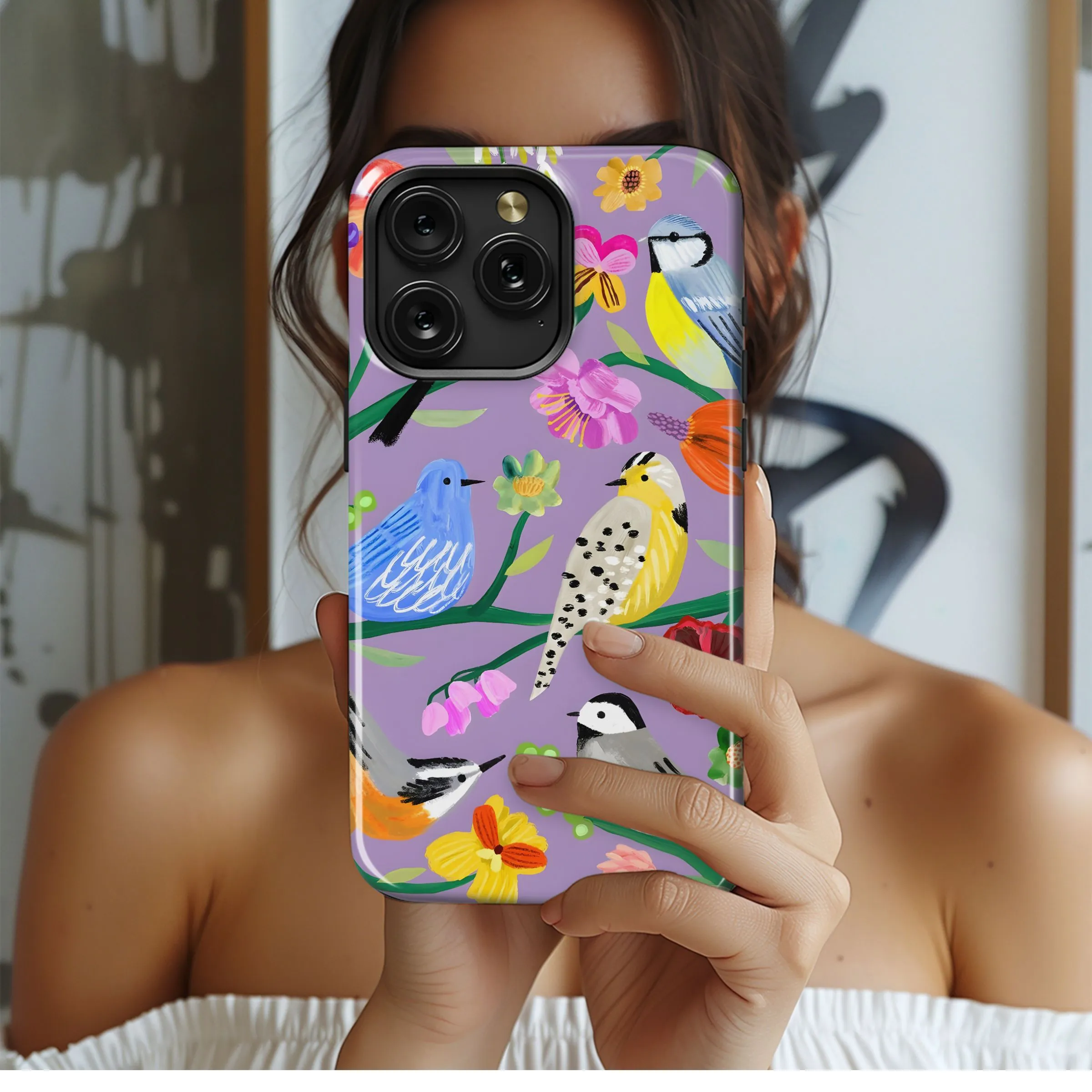 Floral Birds on Lavender Phone Case iPhone Samsung Cover Pixel 5048