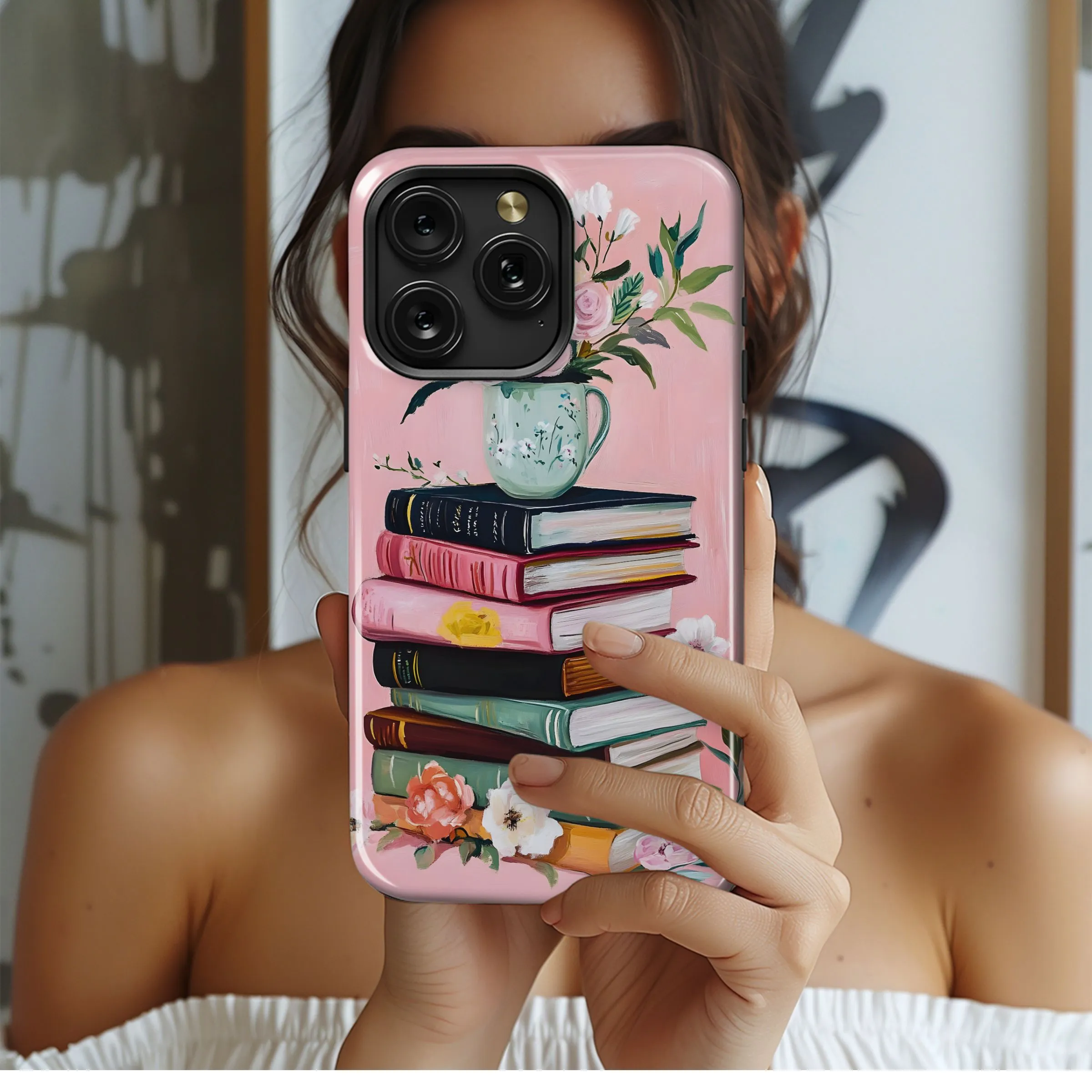 Floral Book Stack Delight Phone Case iPhone Samsung Cover Pixel 5079