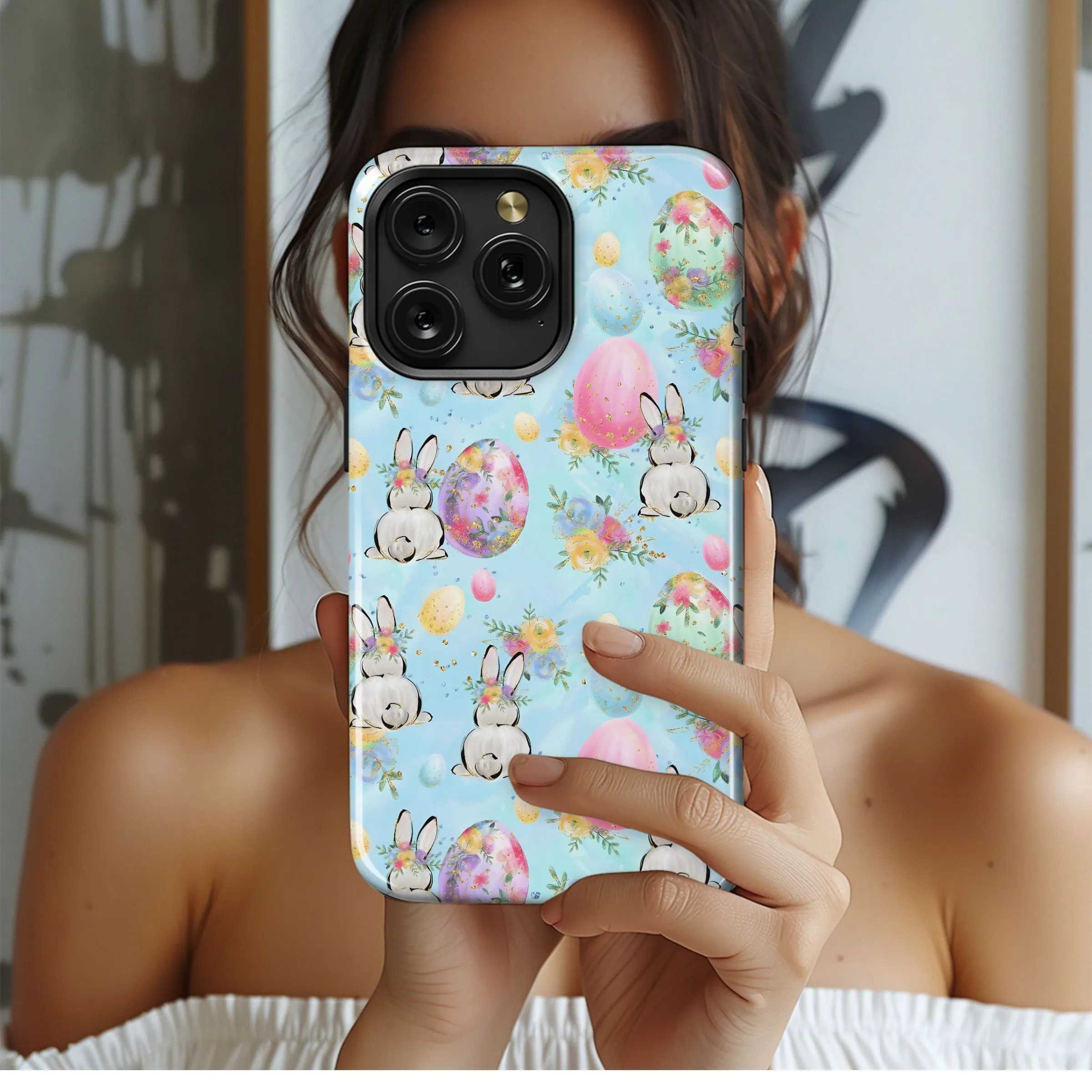 Floral Easter Bunny Pattern Phone Case iPhone Samsung Cover Pixel 4860
