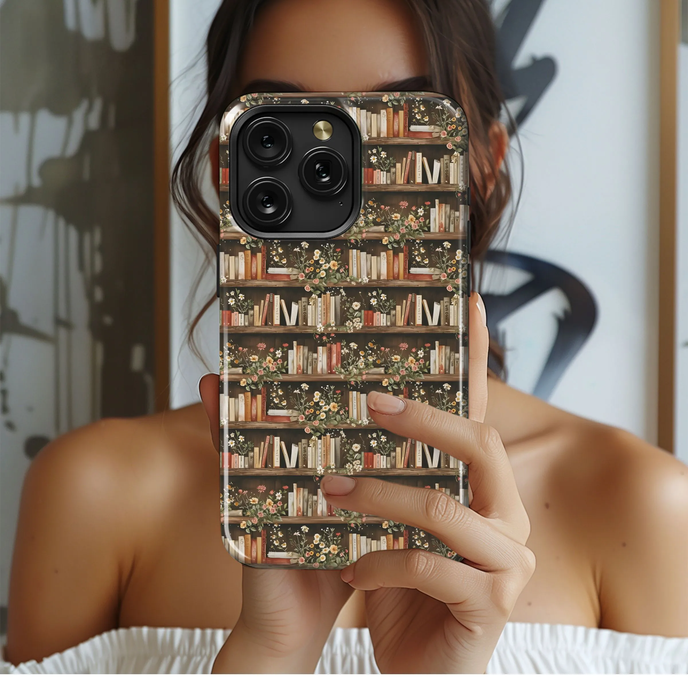 Floral Vintage Bookcase Design Phone Case iPhone Samsung Cover Pixel 4868