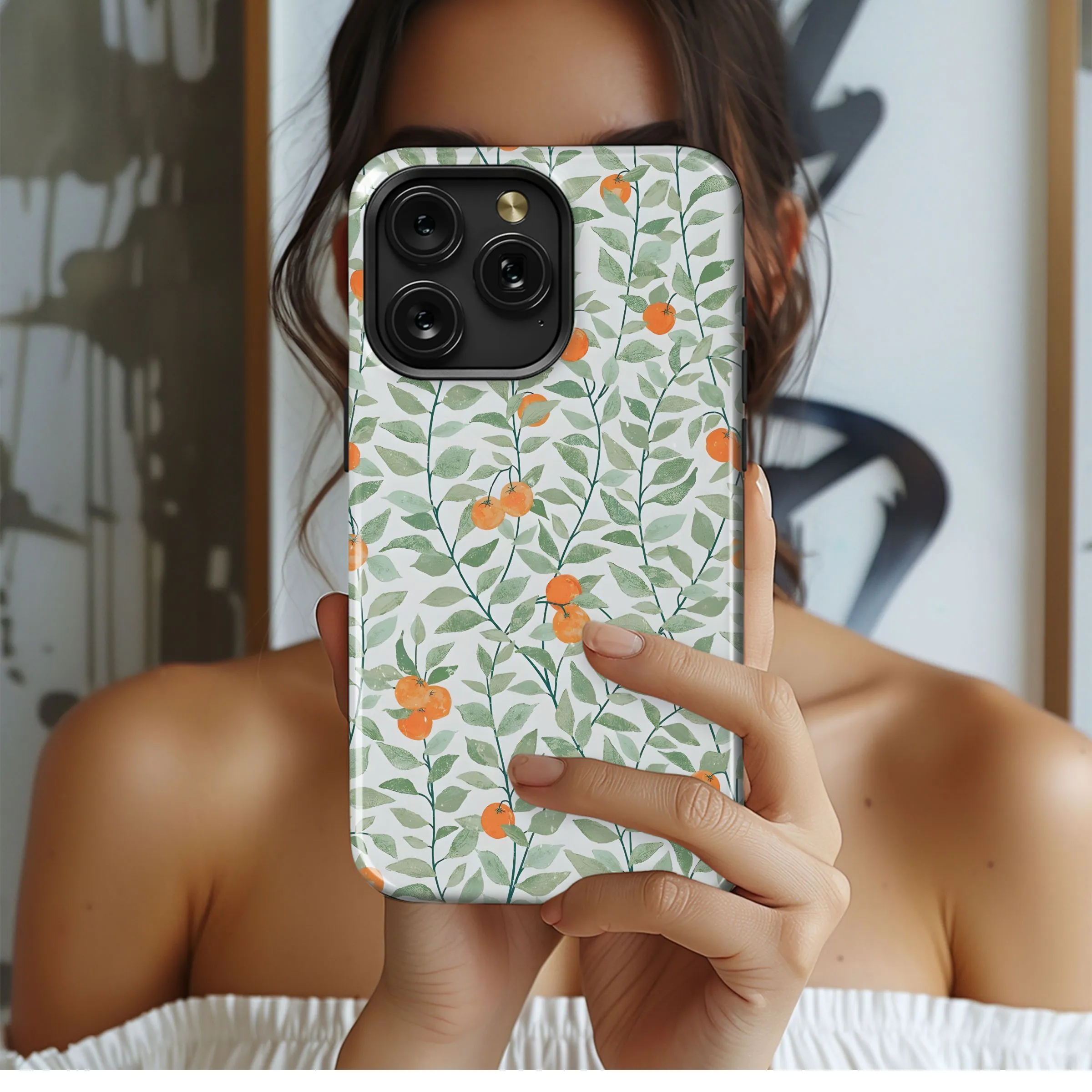 Fresh Orange Branch Pattern Phone Case iPhone Samsung Cover Pixel 5403