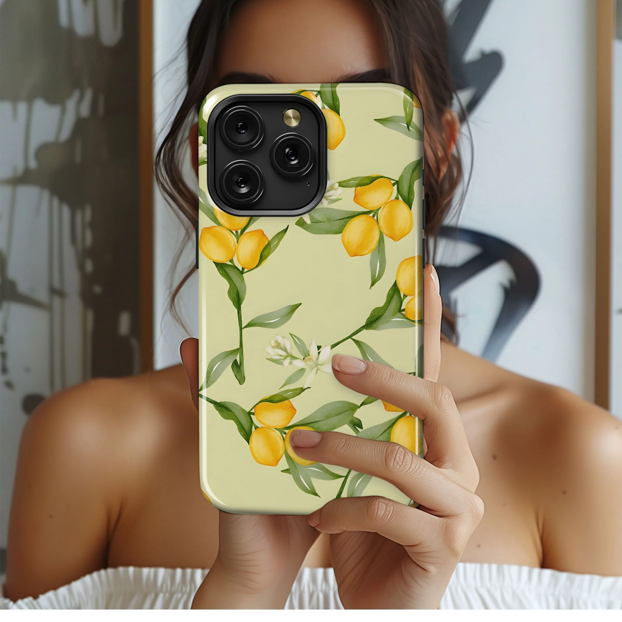 Fresh Watercolor Lemon Branch Print Phone Case iPhone Samsung Cover Pixel 5308