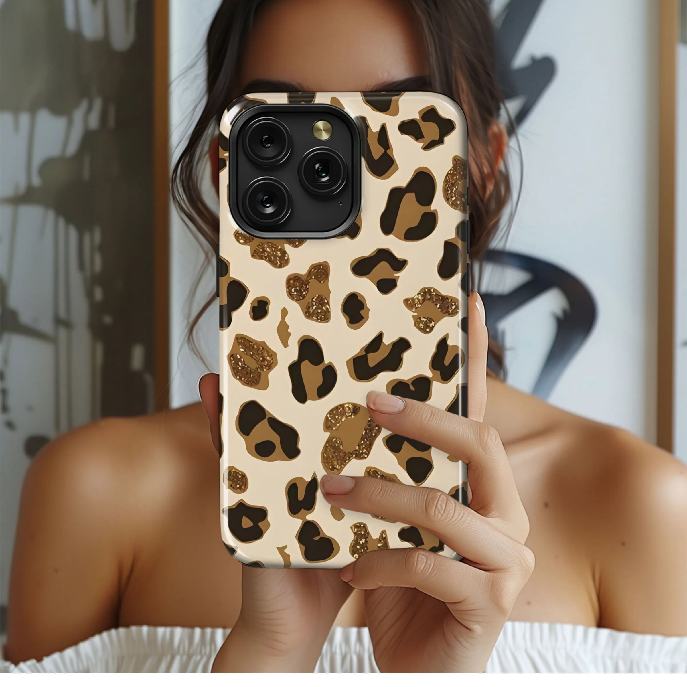 Glitter Leopard Print Phone Case iPhone Samsung Cover Pixel 4871