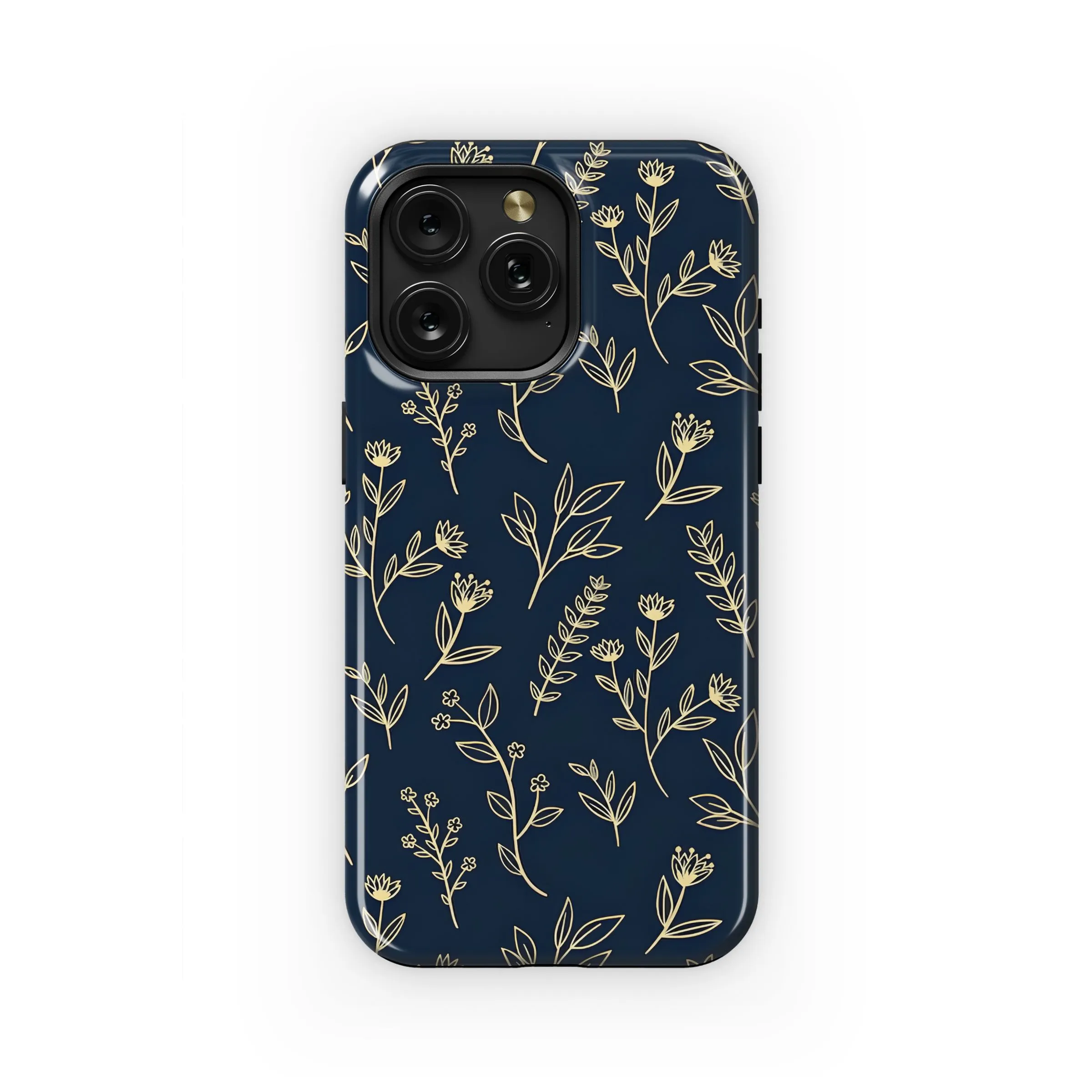 Gold Floral Outline Navy Pattern Phone Case iPhone Samsung Cover Pixel 5269