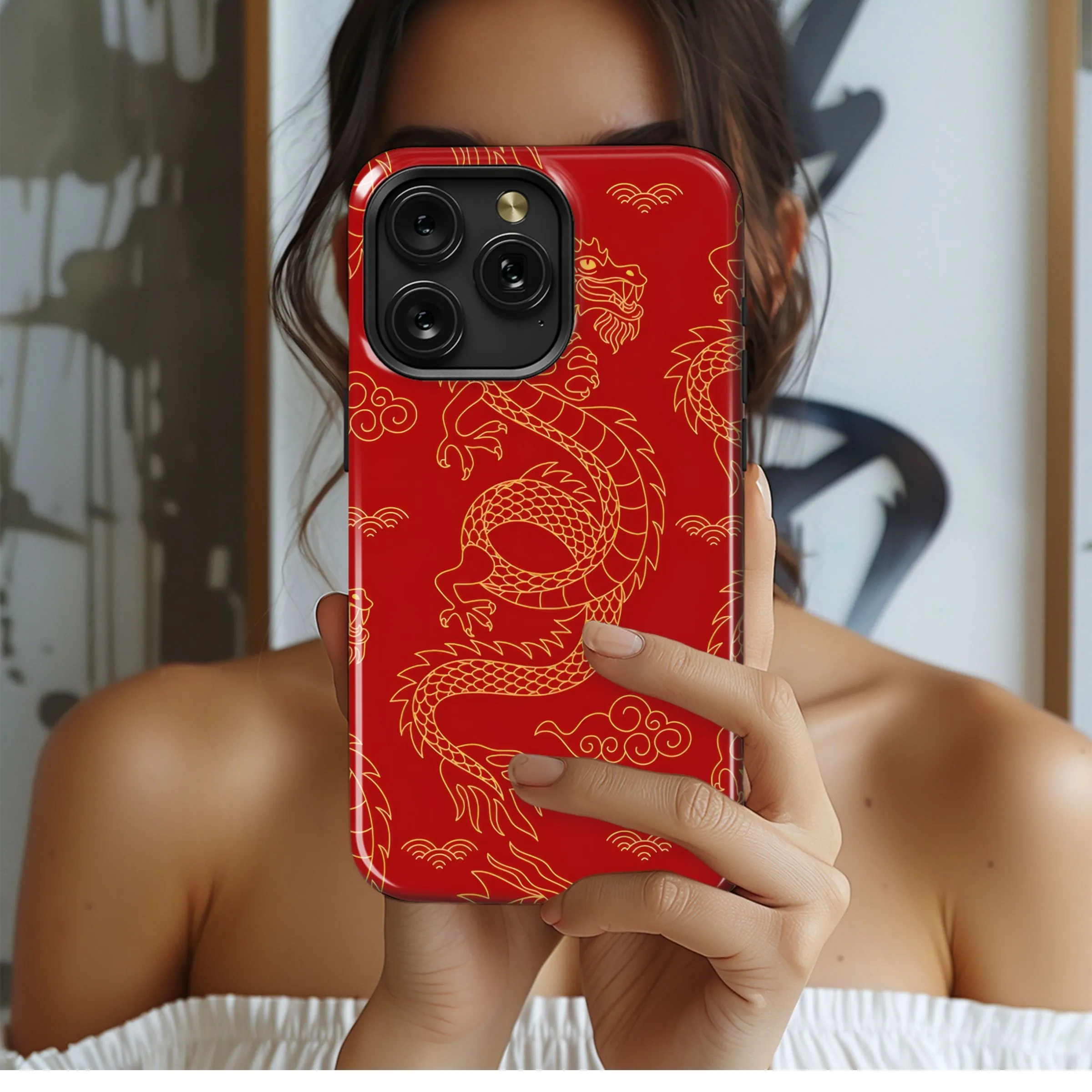Golden Dragon Red Design Phone Case iPhone Samsung Cover Pixel 5176